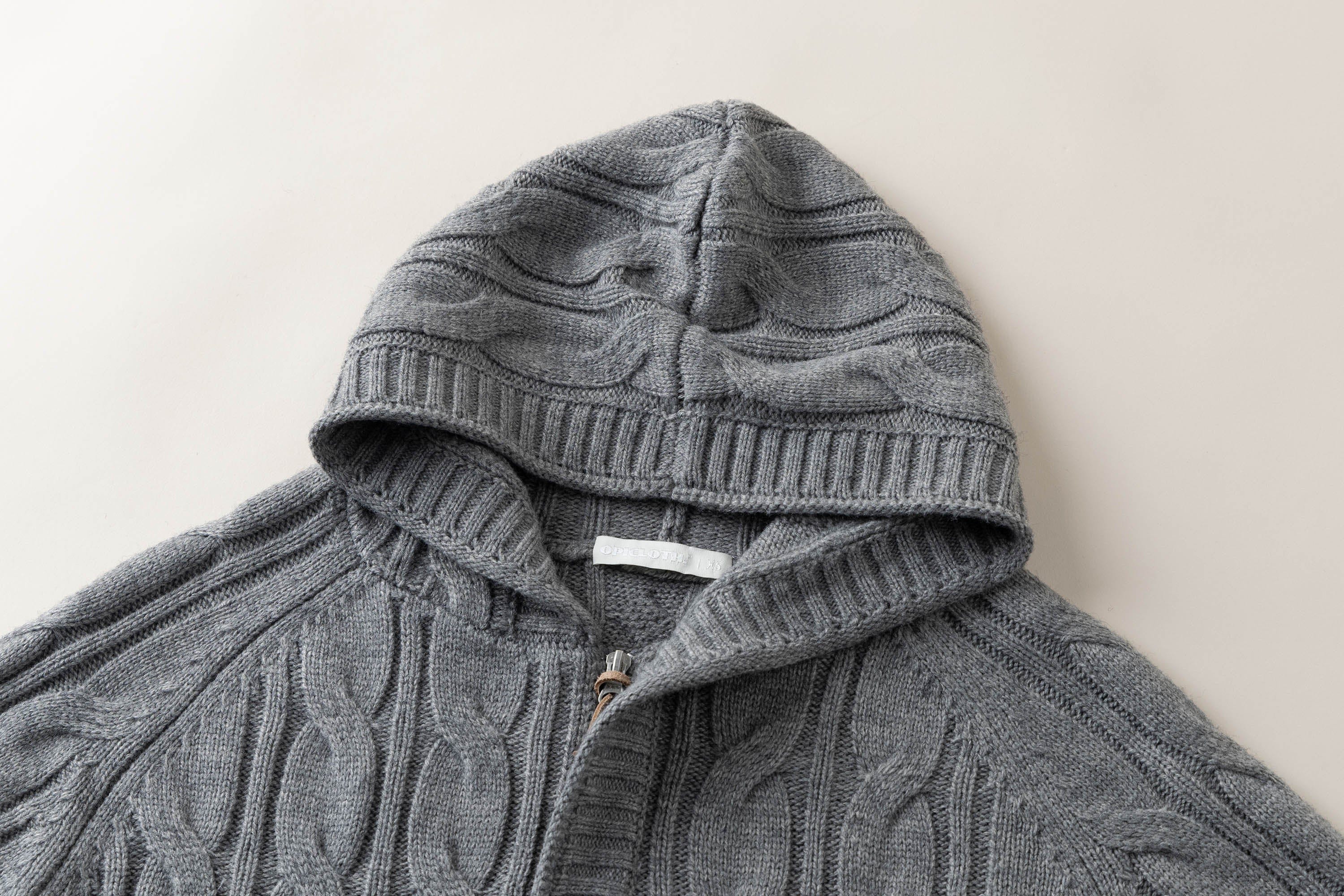 OPICLOTH Cable-Knit Zip-Up Hooded Cardigan