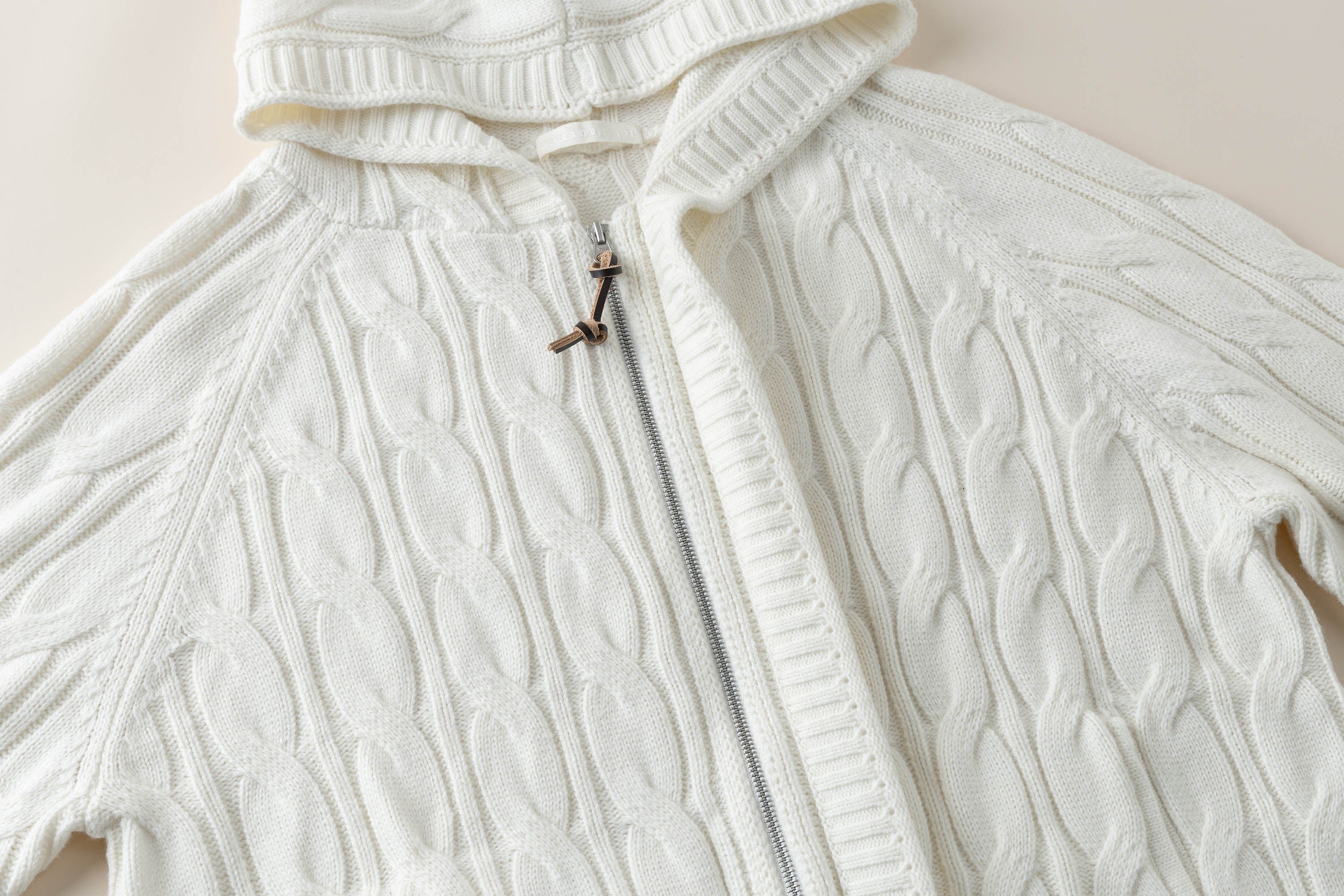 OPICLOTH Cable-Knit Zip-Up Hooded Cardigan