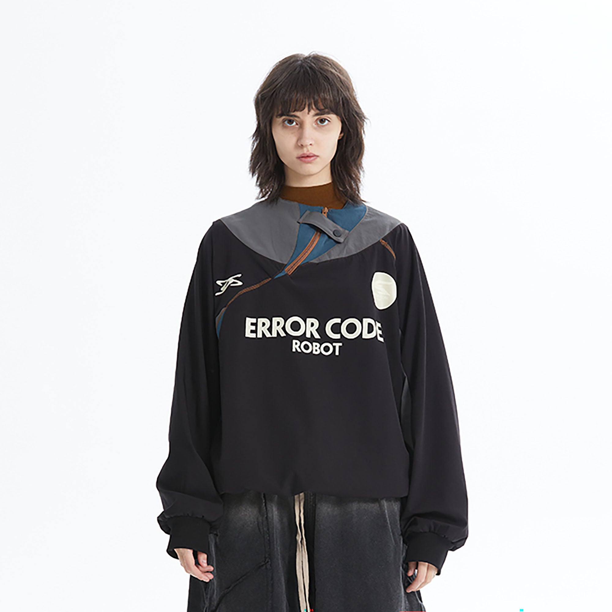 ERROR CODE ROBOT Asymmetric Zip Contrast Panel Sweatshirt, premium urban and streetwear designers apparel on PROJECTISR.com, ERROR CODE ROBOT