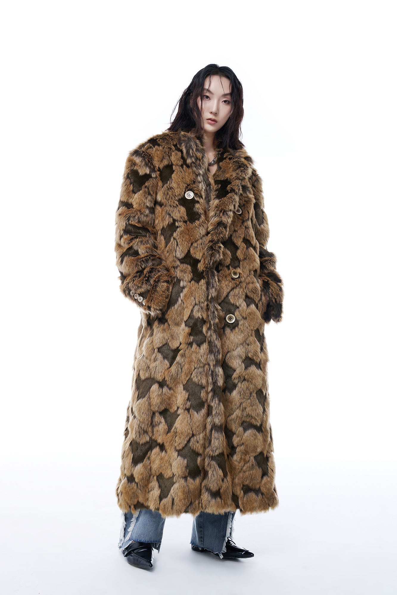 TUIMU Leopard Faux Mink Double-Breasted Coat, premium urban and streetwear designers apparel on PROJECTISR.com, TUIMU