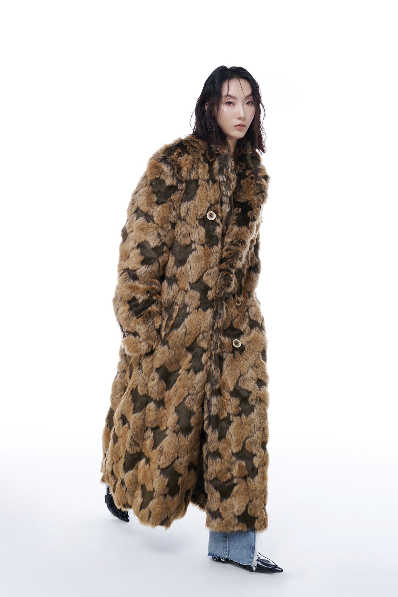 TUIMU Leopard Faux Mink Double-Breasted Coat, premium urban and streetwear designers apparel on PROJECTISR.com, TUIMU