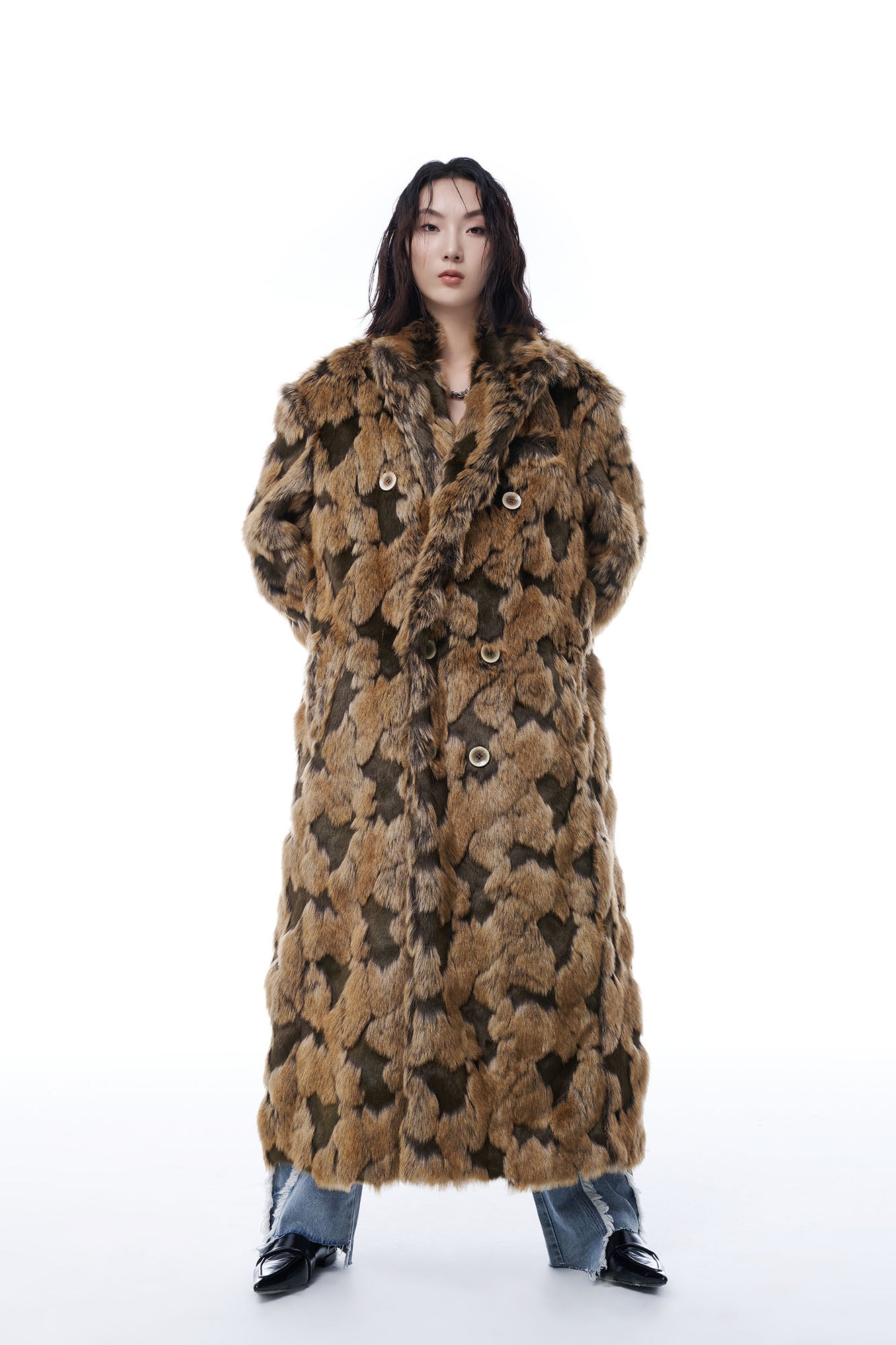 TUIMU Leopard Faux Mink Double-Breasted Coat, premium urban and streetwear designers apparel on PROJECTISR.com, TUIMU