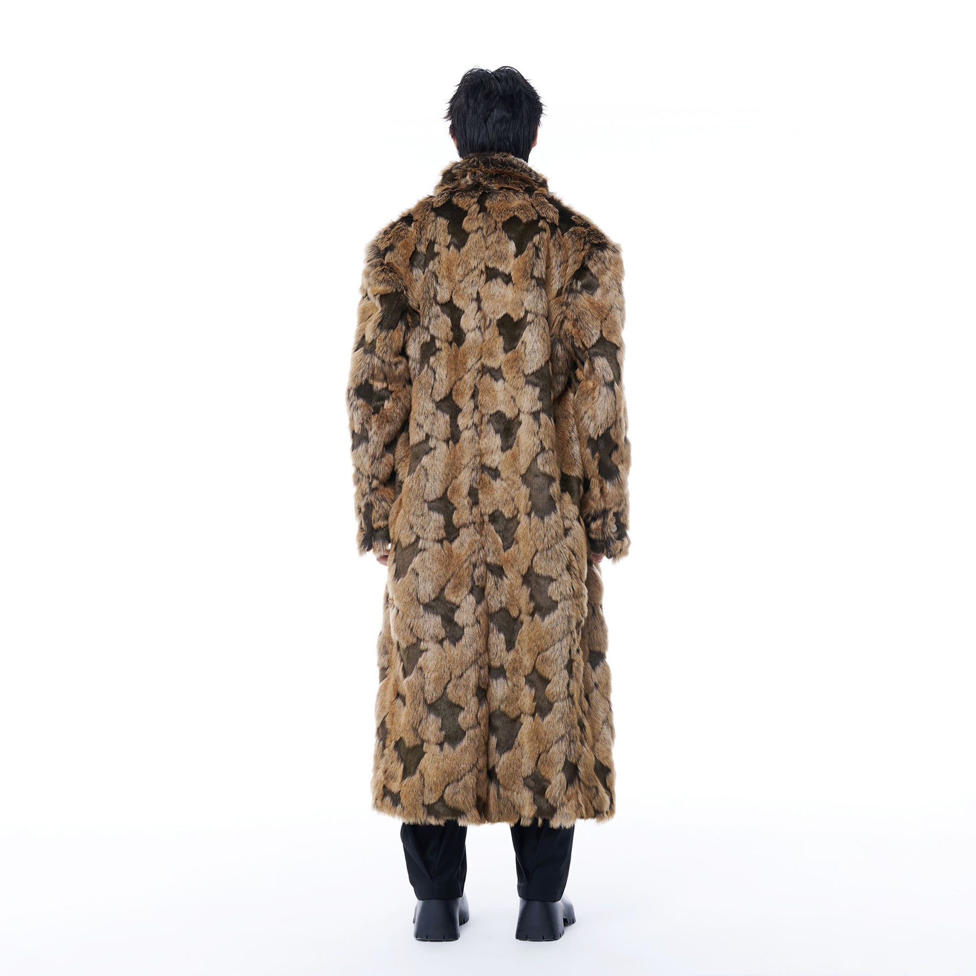 TUIMU Leopard Faux Mink Double-Breasted Coat