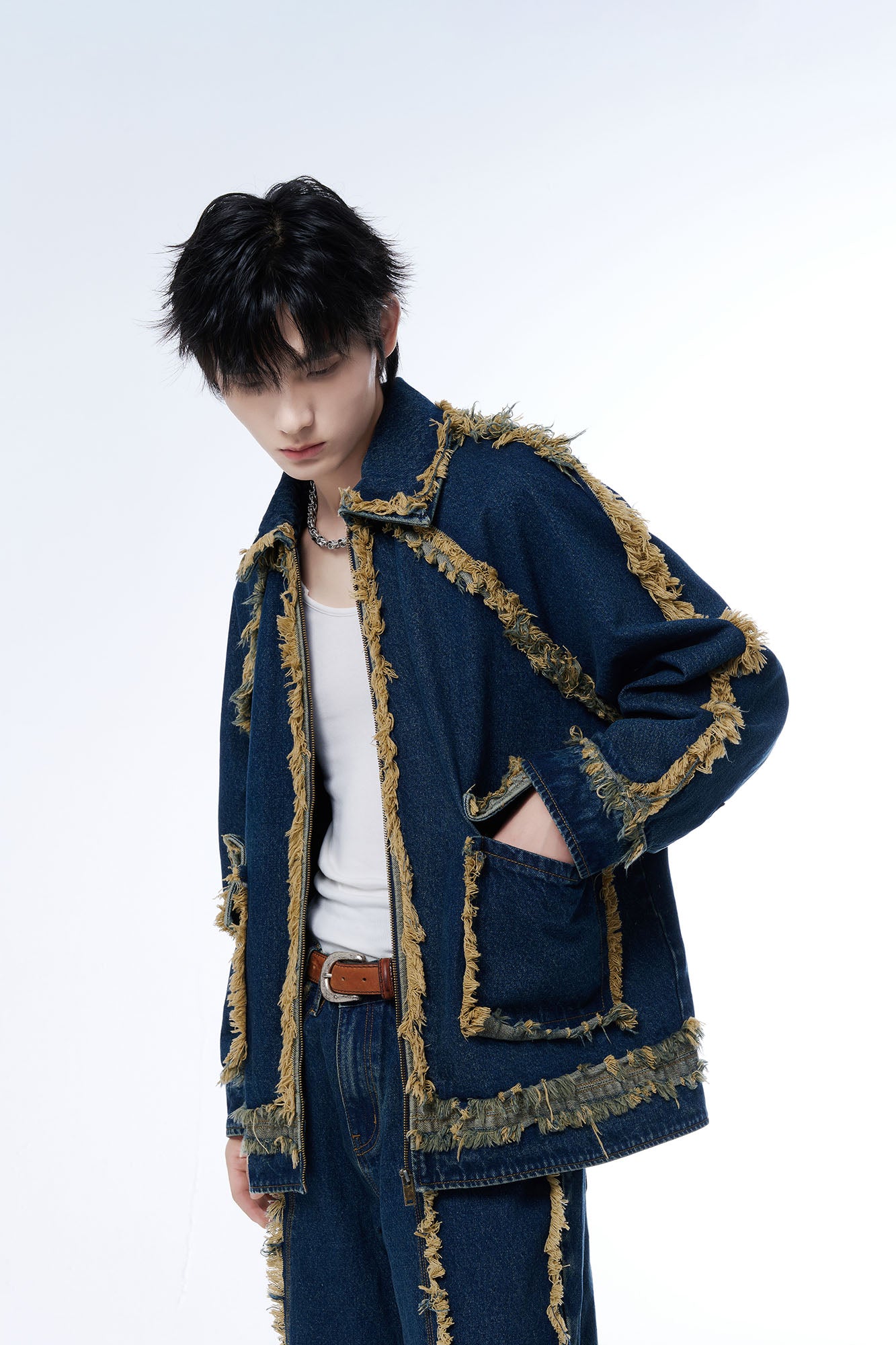 TUIMU Fringe-Trim Denim Jacket, premium urban and streetwear designers apparel on PROJECTISR.com, TUIMU