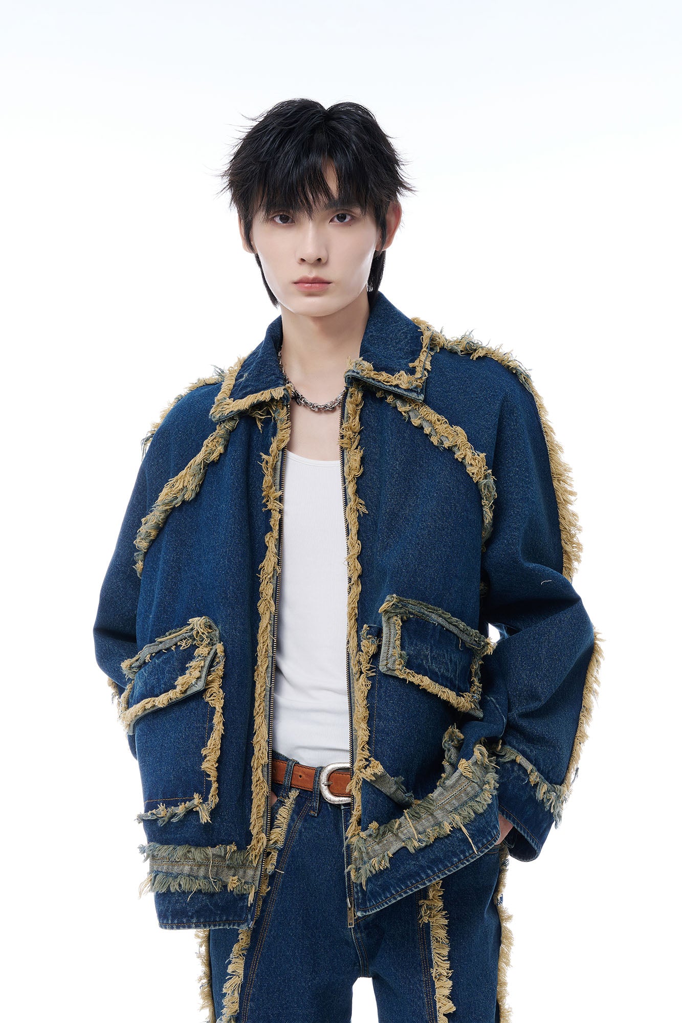 TUIMU Fringe-Trim Denim Jacket, premium urban and streetwear designers apparel on PROJECTISR.com, TUIMU