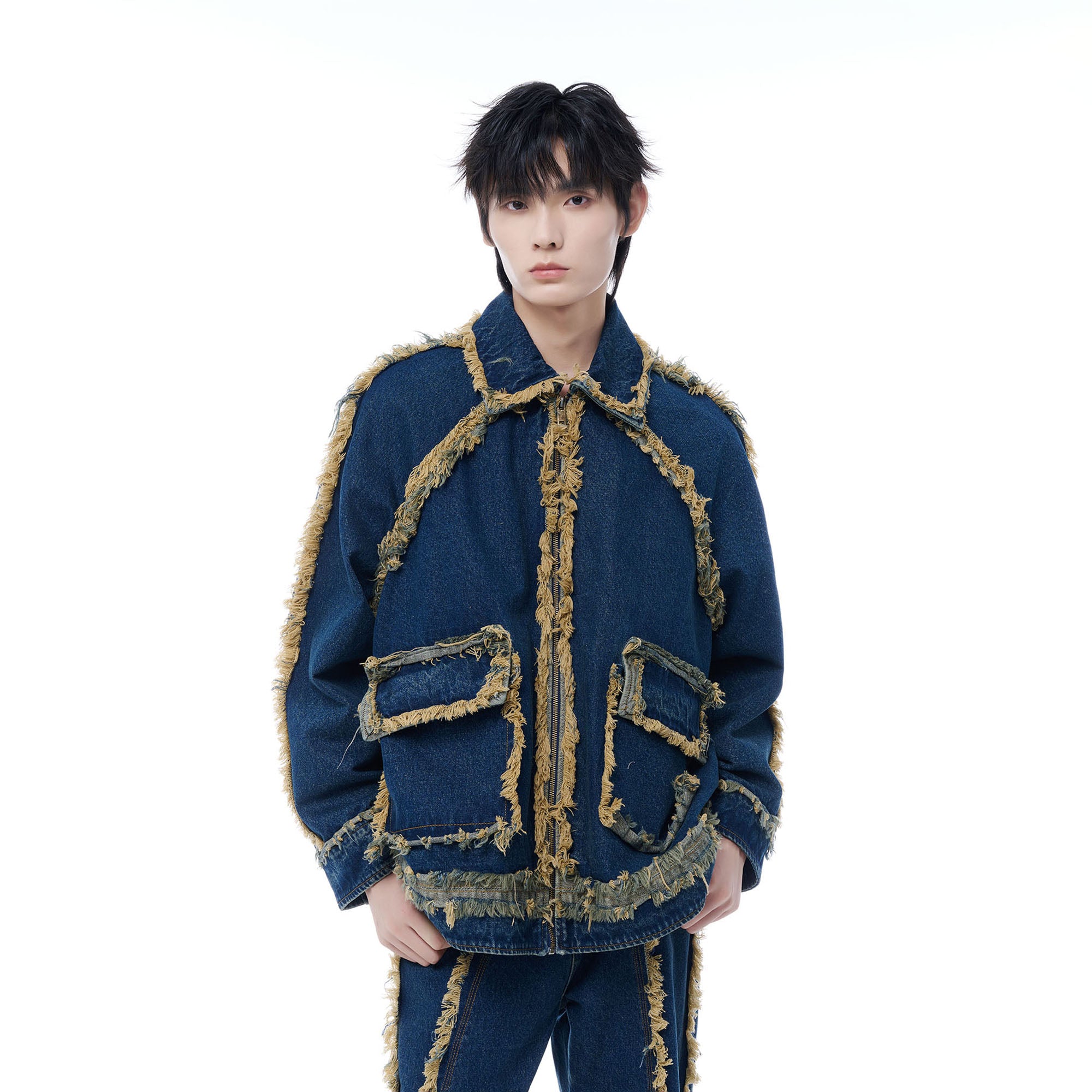 TUIMU Fringe-Trim Denim Jacket, premium urban and streetwear designers apparel on PROJECTISR.com, TUIMU