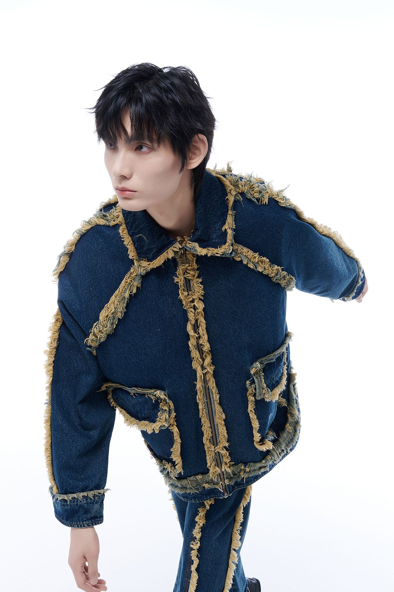TUIMU Fringe-Trim Denim Jacket, premium urban and streetwear designers apparel on PROJECTISR.com, TUIMU
