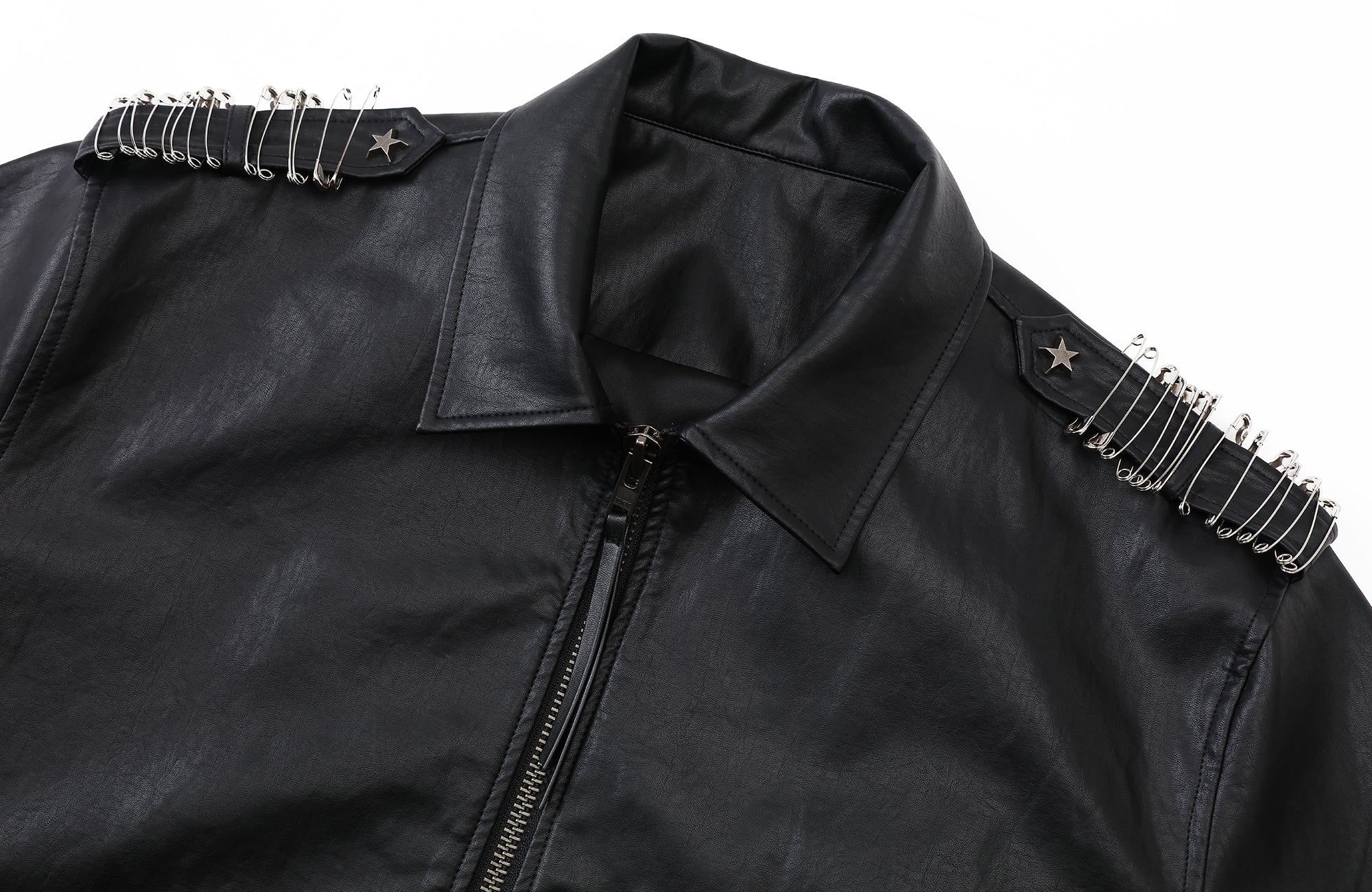 2000RSK Pin-Shoulder Faux Leather Biker Jacket