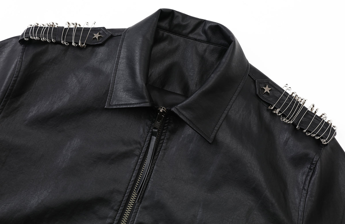 2000RSK Pin-Shoulder Faux Leather Biker Jacket