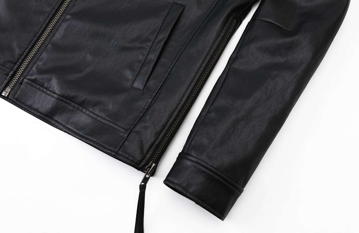 2000RSK Pin-Shoulder Faux Leather Biker Jacket