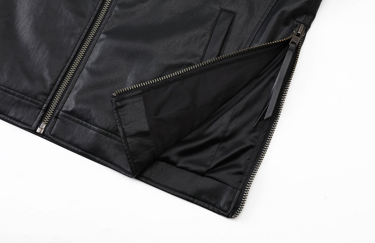 2000RSK Pin-Shoulder Faux Leather Biker Jacket