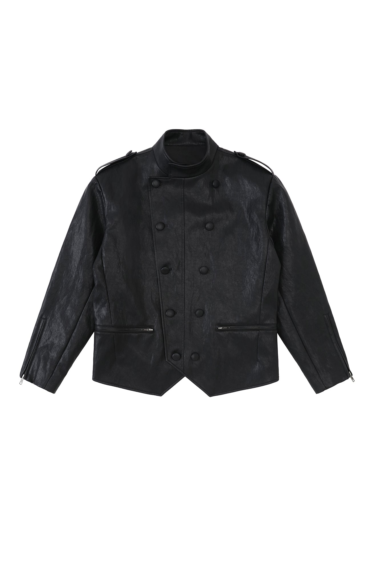 2000RSK Napoleon-Button Faux Leather Knight Jacket