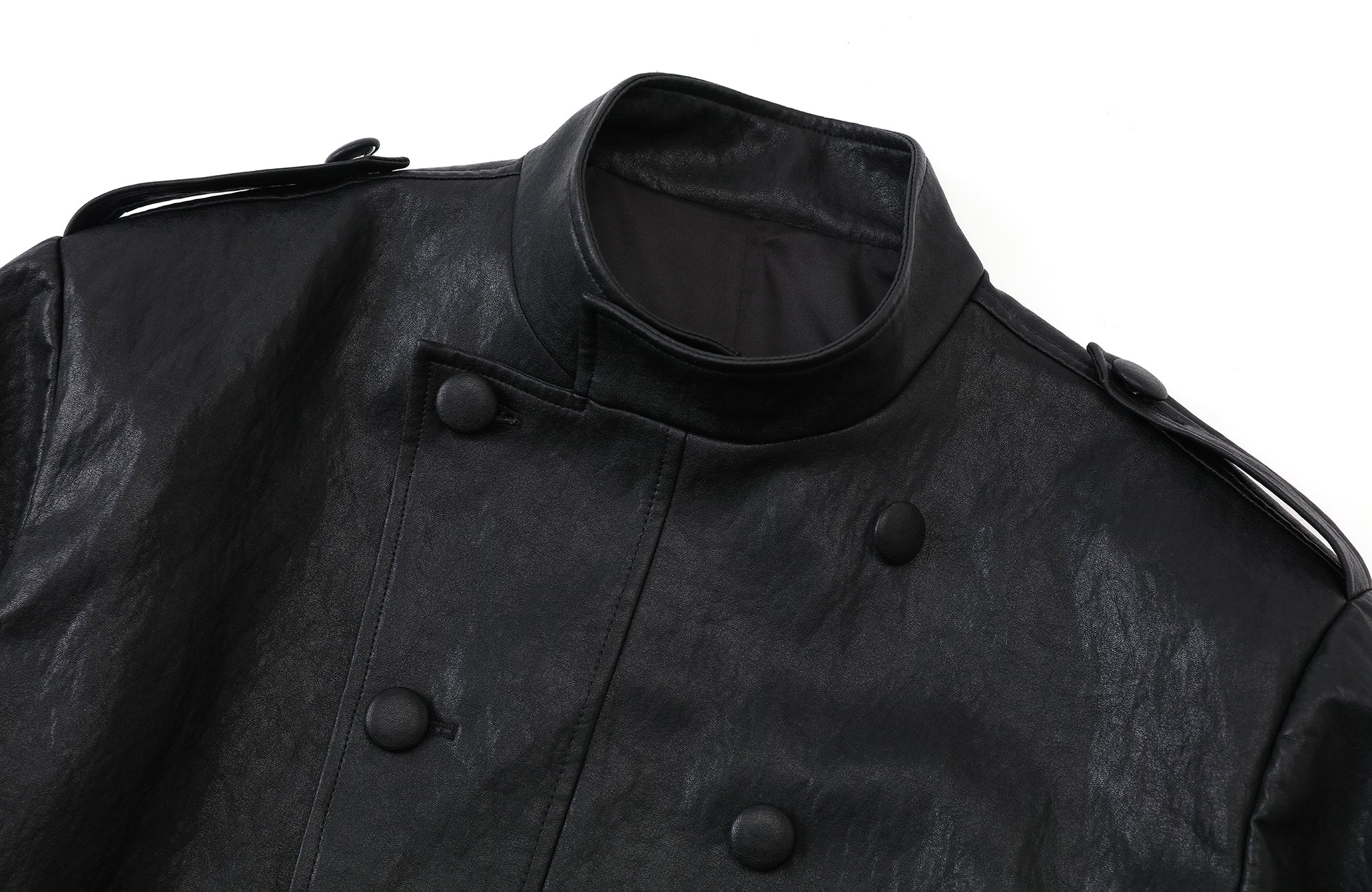 2000RSK Napoleon-Button Faux Leather Knight Jacket