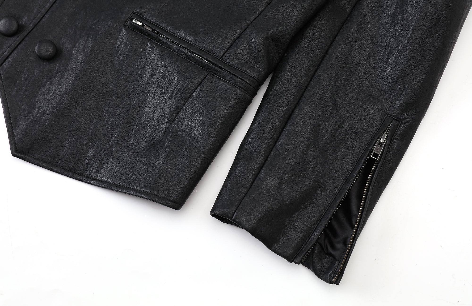 2000RSK Napoleon-Button Faux Leather Knight Jacket