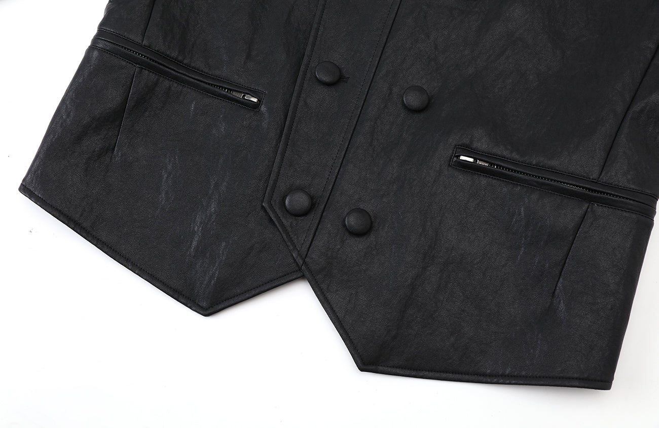 2000RSK Napoleon-Button Faux Leather Knight Jacket