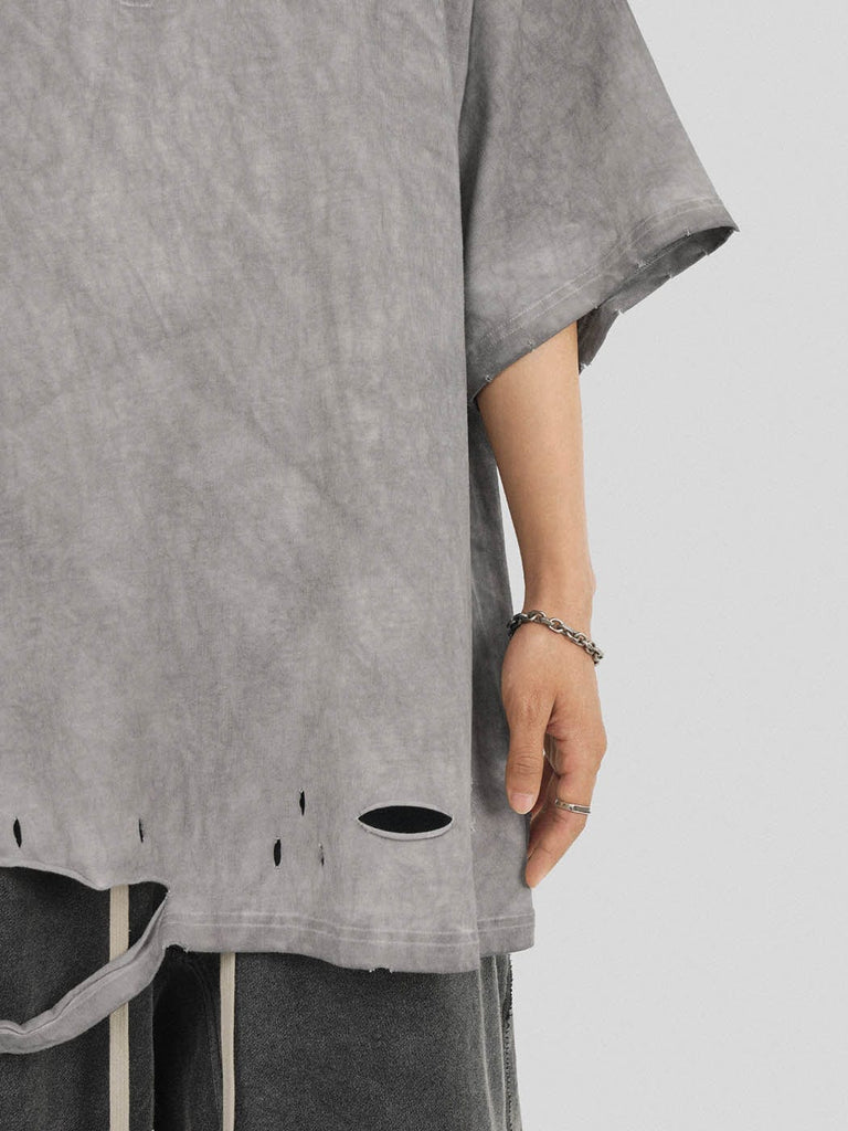 UNDERWATER Cross Paneled Ripped Zip-Up T-Shirt Grey, premium urban and streetwear designers apparel on PROJECTISR.com, UNDERWATER