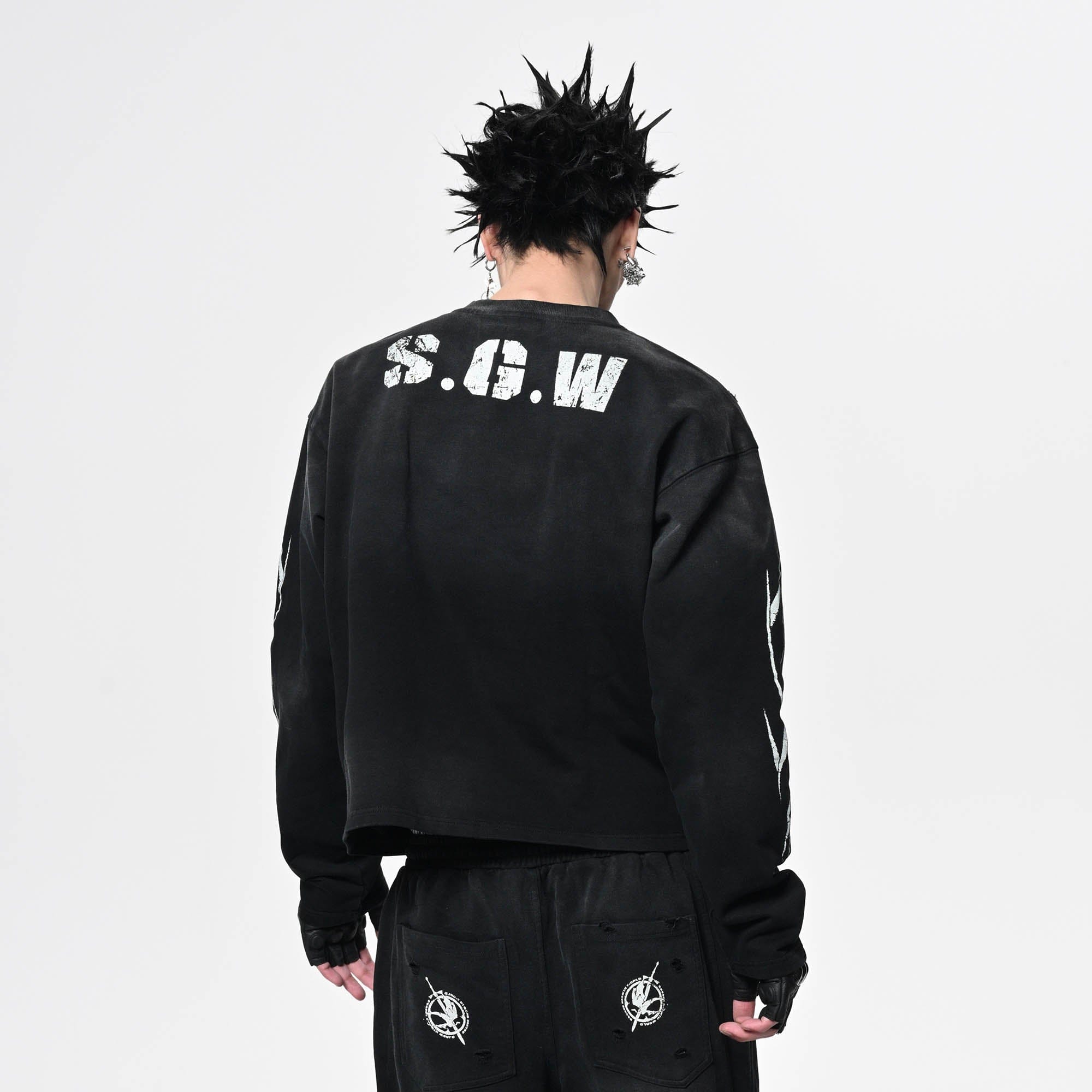 SAVAGEGROWTHWORLD No.5 Distressed Long-Sleeve Tee