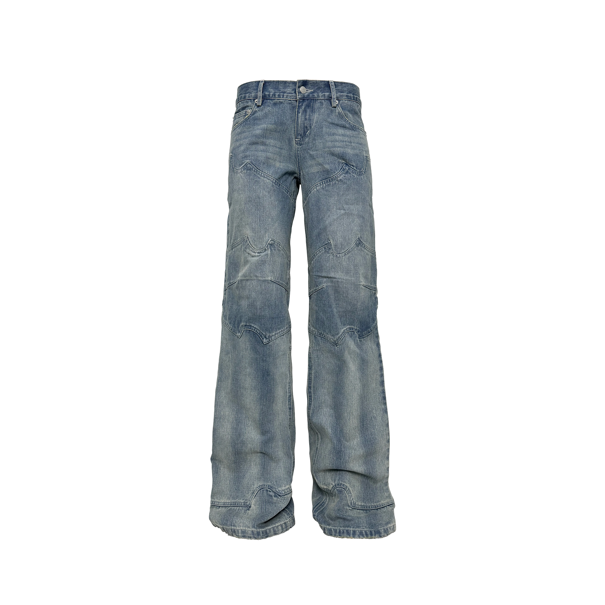 PCCVISION Washed Paneled Straight-Leg Denim