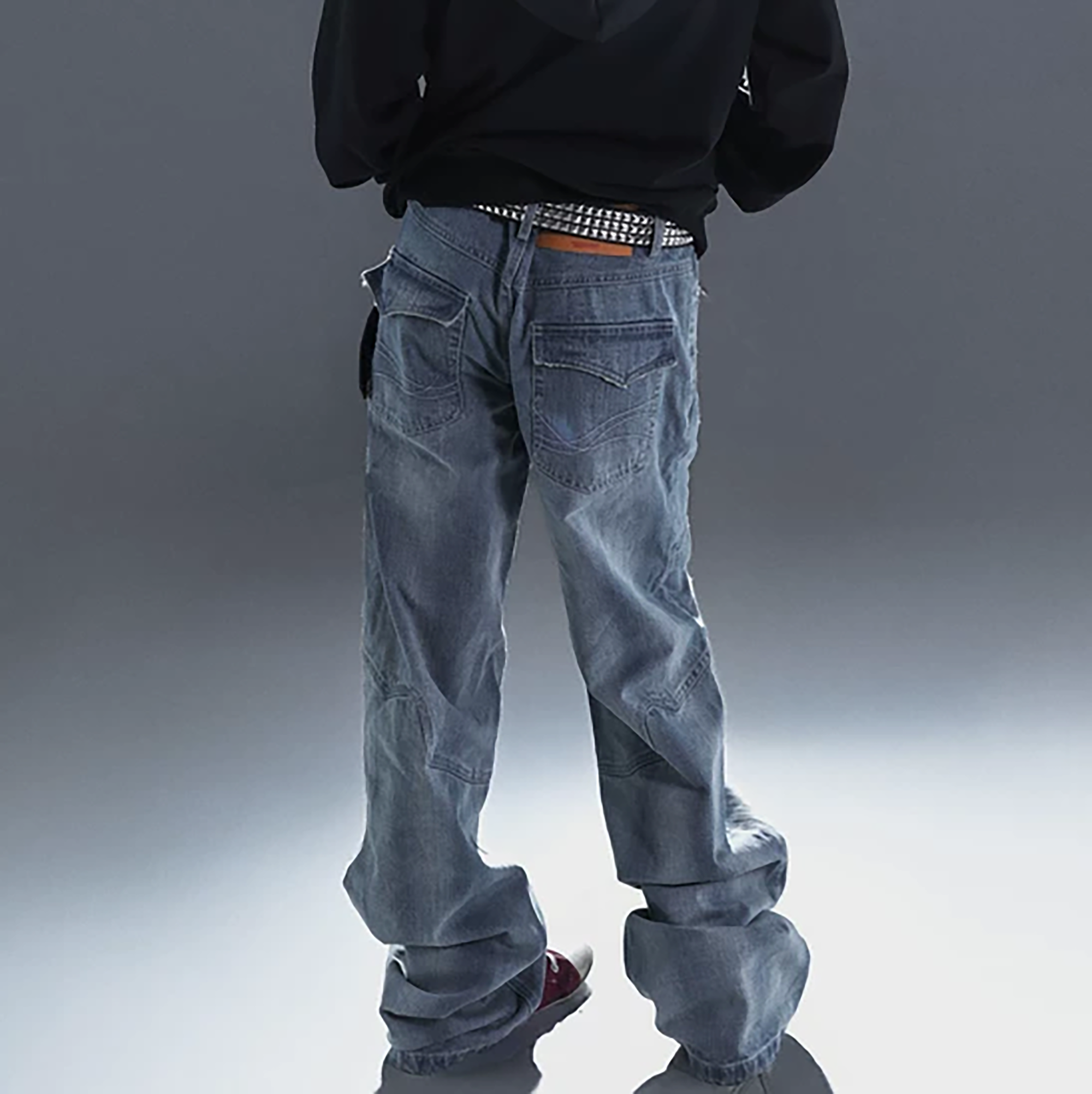 PCCVISION Washed Paneled Straight-Leg Denim