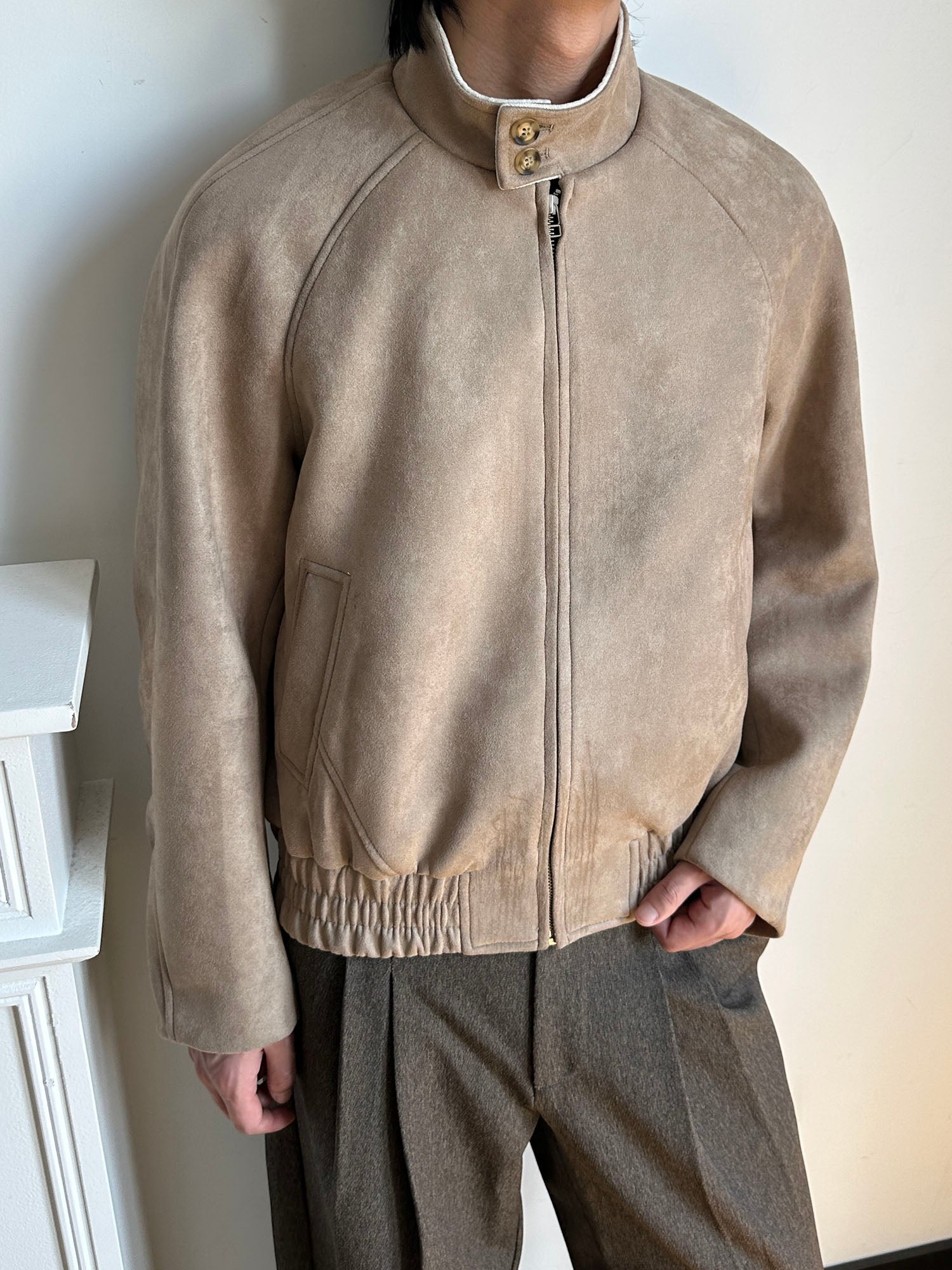 OKAYTHXBYE Contrast Collar Suede Jacket