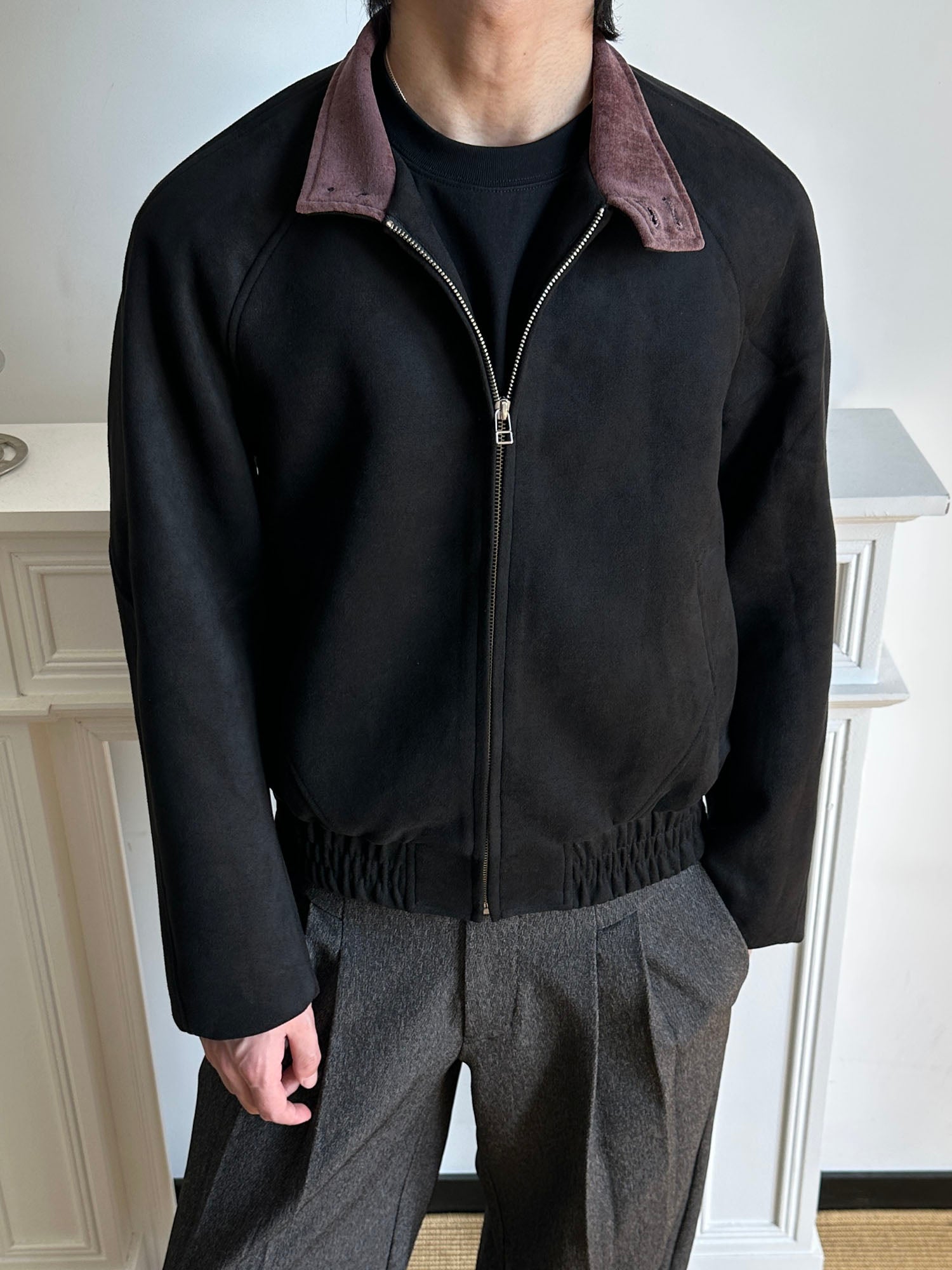 OKAYTHXBYE Contrast Collar Suede Jacket
