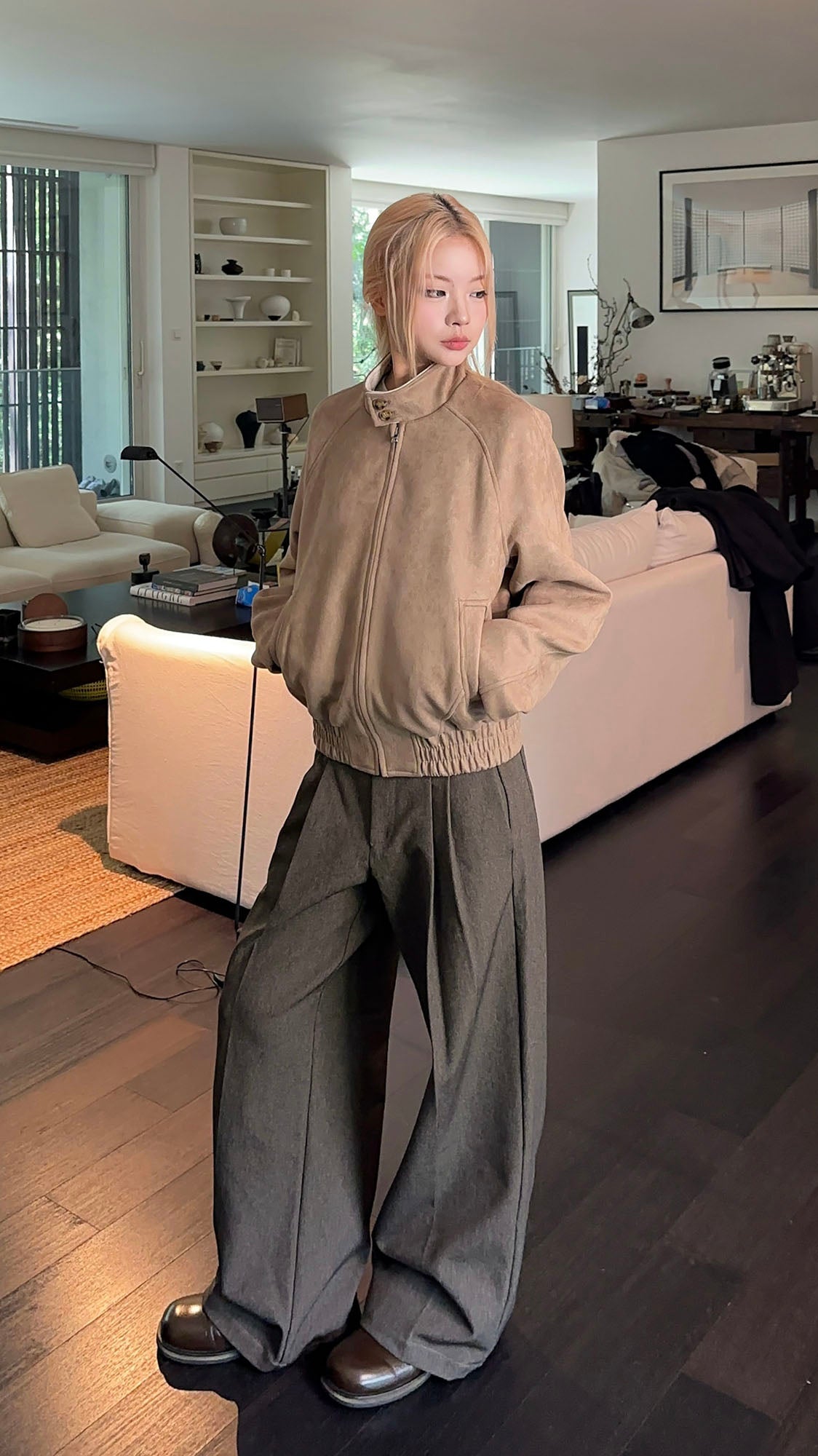 OKAYTHXBYE Contrast Collar Suede Jacket
