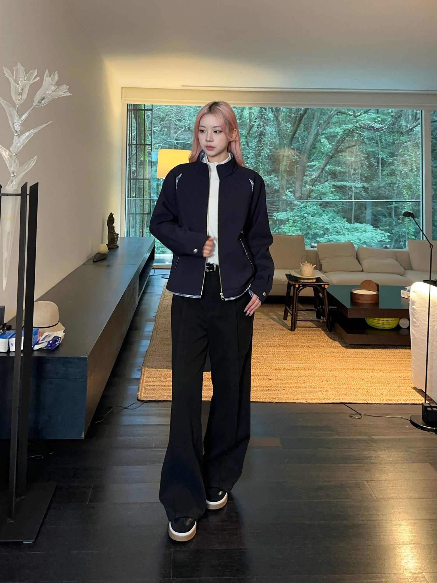 OKAYTHXBYE Gingham Panel Wool-Filled Jacket