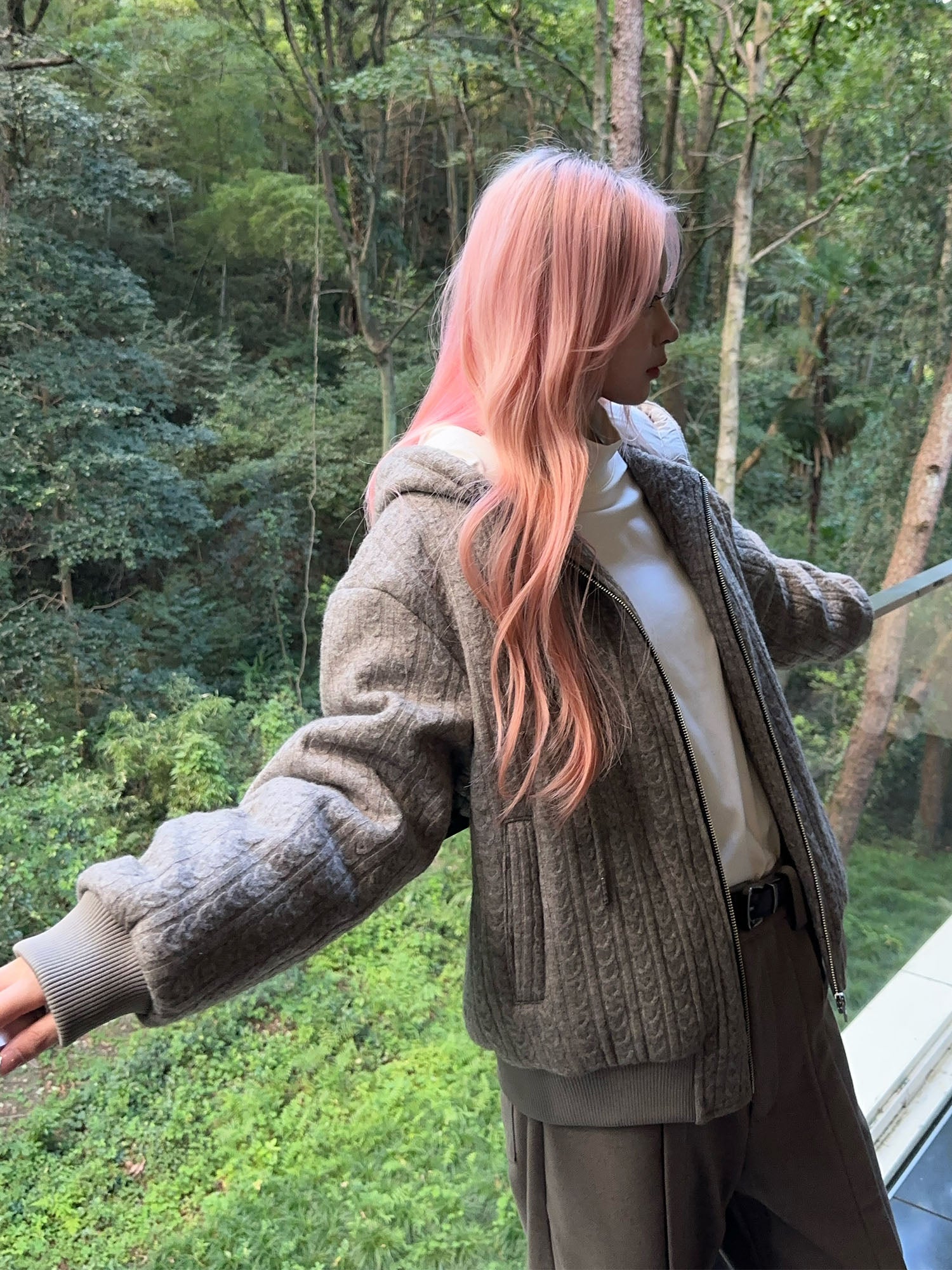 OKAYTHXBYE Wool-Filled Hooded Bomber Jacket
