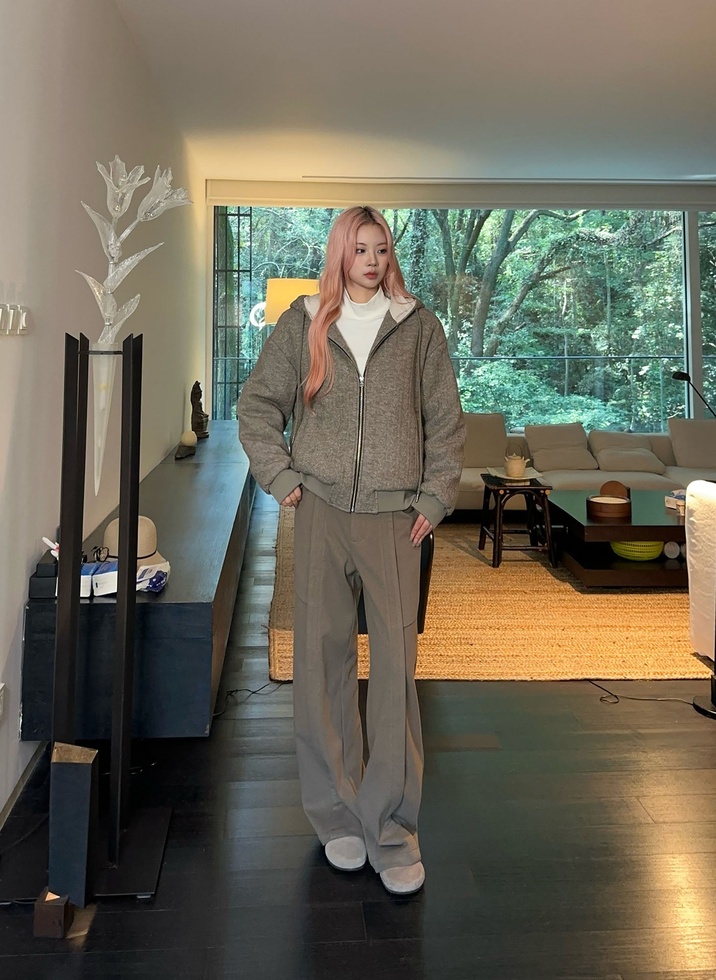 OKAYTHXBYE Wool-Filled Hooded Bomber Jacket
