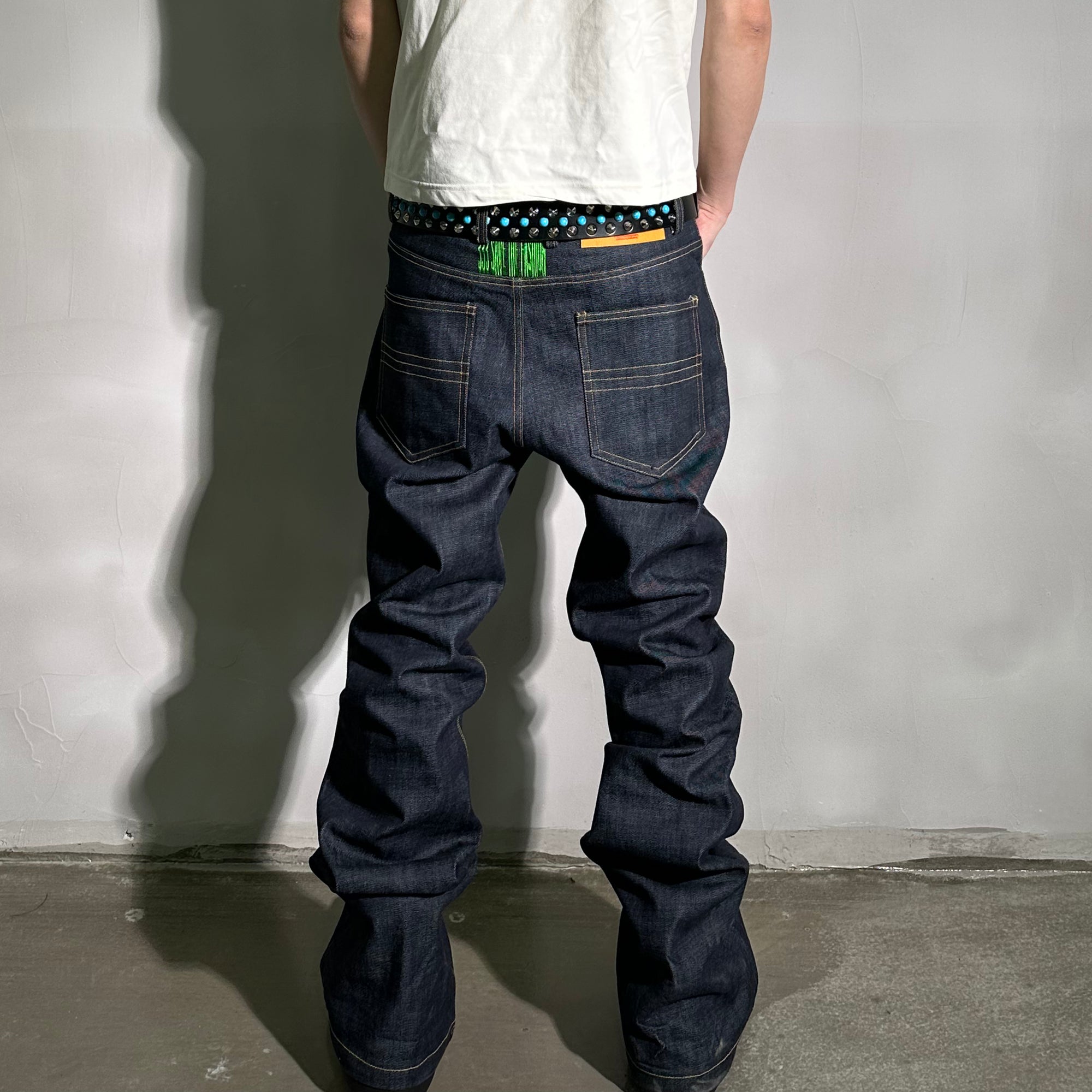 PCCVISION Contrast-Stitch Embroidered Raw Jeans