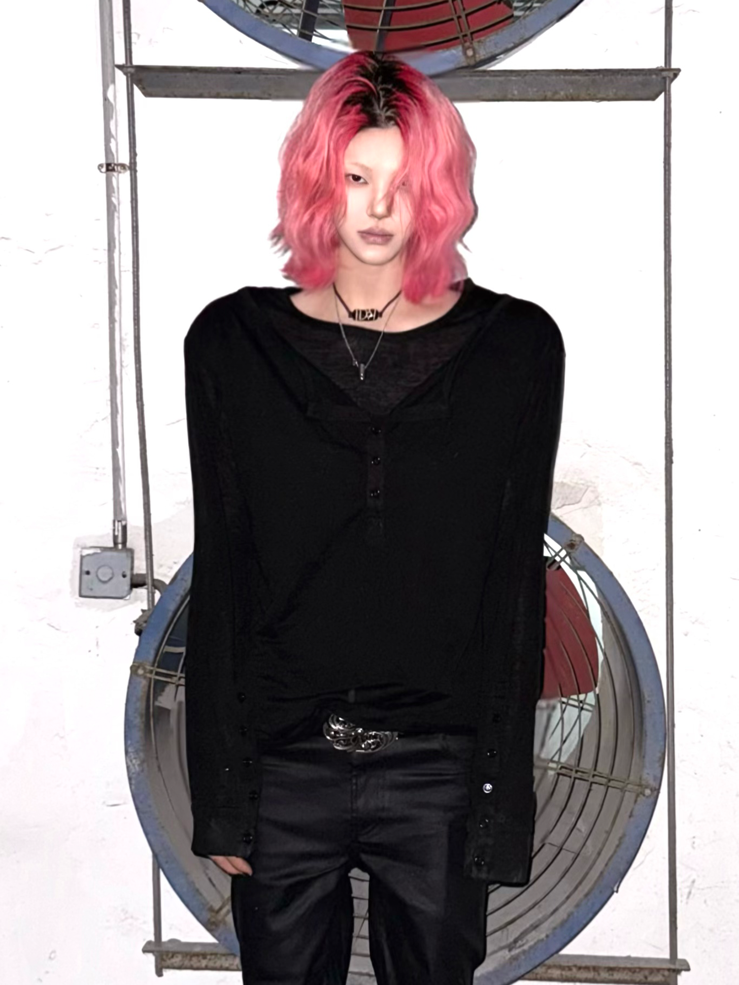 TH4SWE Layered Diamond Spine Graphic Henley Long-Sleeve Tee