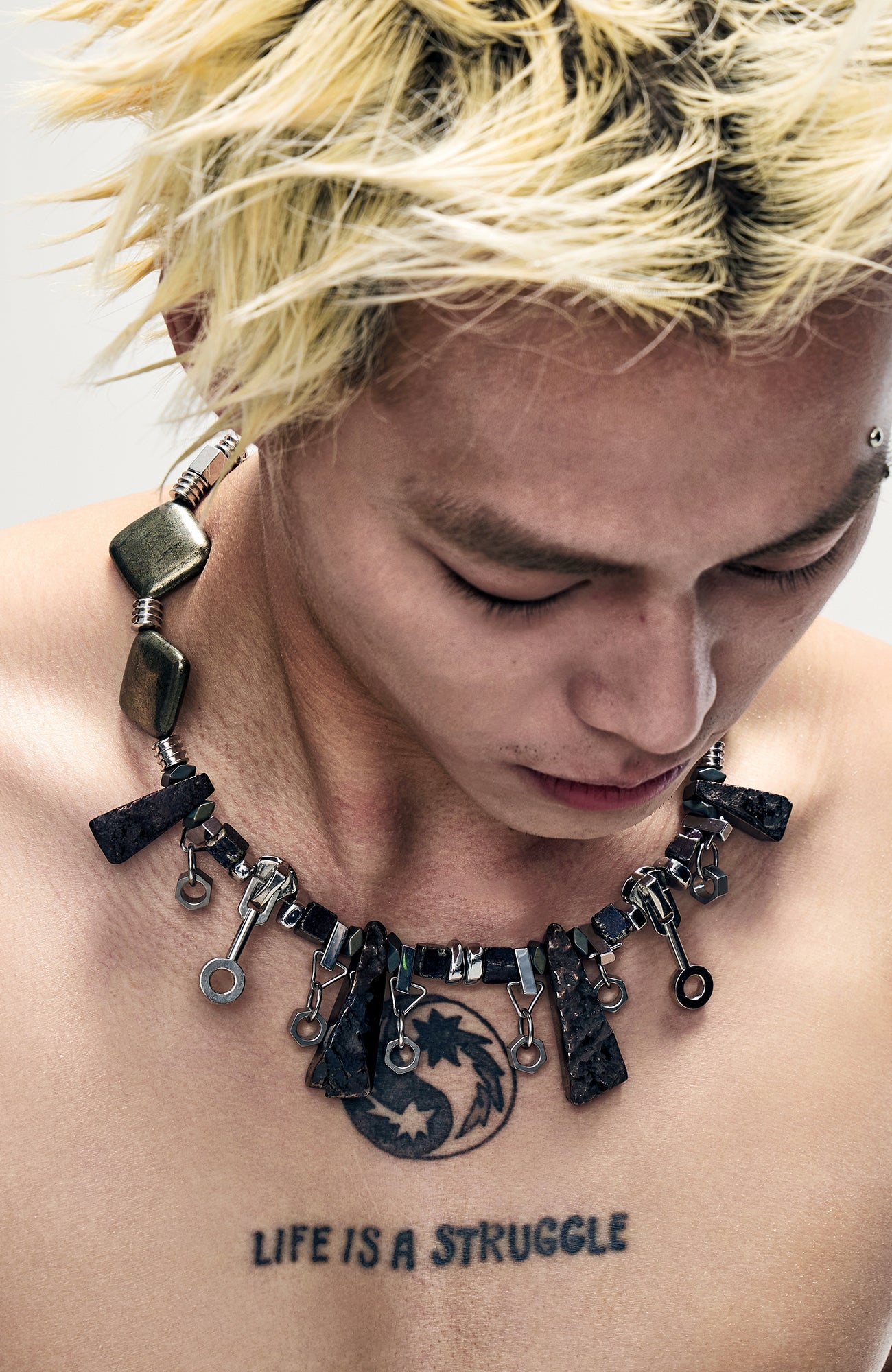 ILLUSORY Hammered Metal Geo-Stone Choker, premium urban and streetwear designers apparel on PROJECTISR.com, ILLUSORY