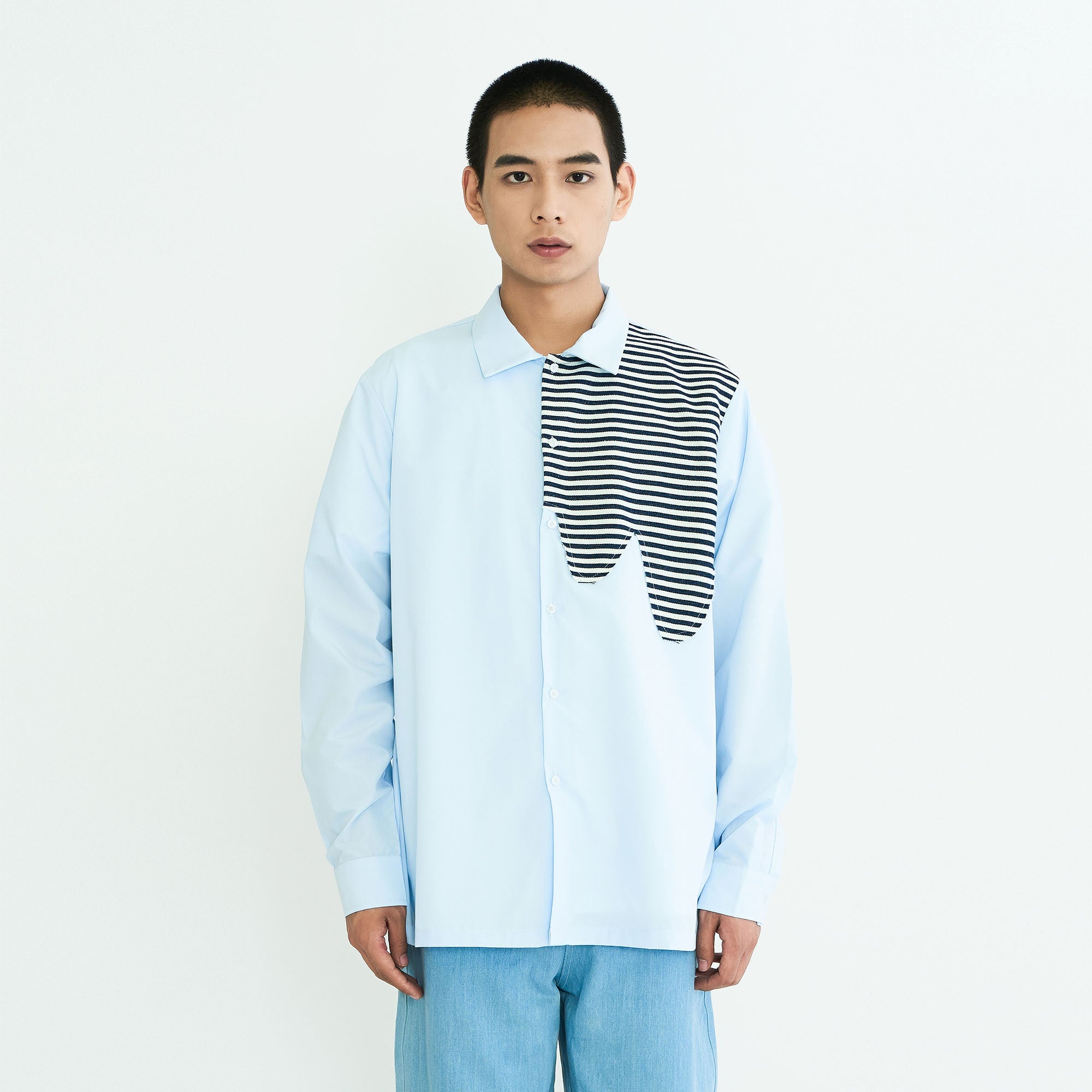 WIID Stripes Asymmetrical Patch Shirt, premium urban and streetwear designers apparel on PROJECTISR.com, WIID