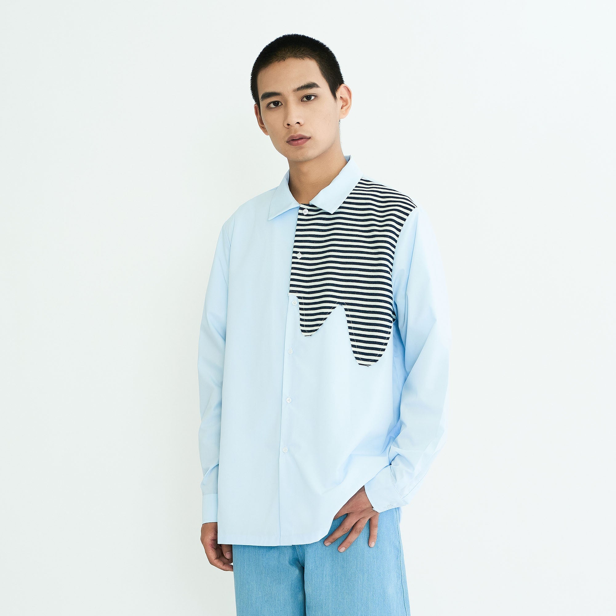WIID Stripes Asymmetrical Patch Shirt, premium urban and streetwear designers apparel on PROJECTISR.com, WIID