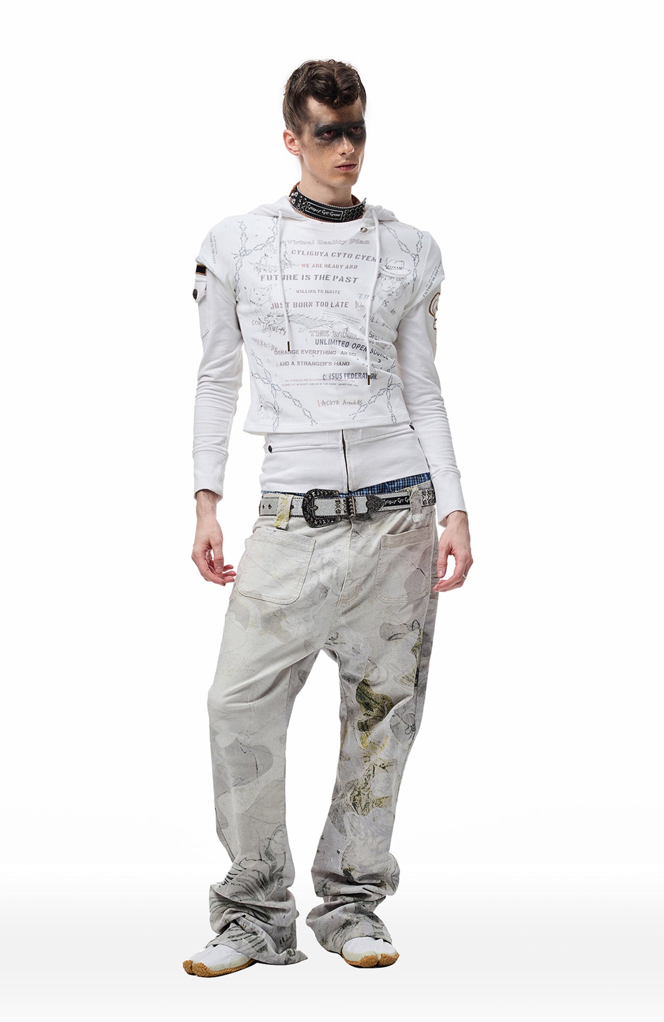 CYCYCY Cross Studded Filigree Leather Belt Gray