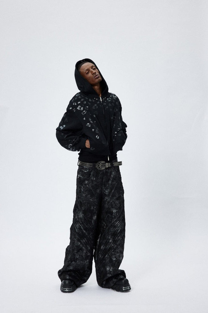 DND4DES Black Leopard Zip-Up Hoodie, premium urban and streetwear designers apparel on PROJECTISR.com, DND4DES