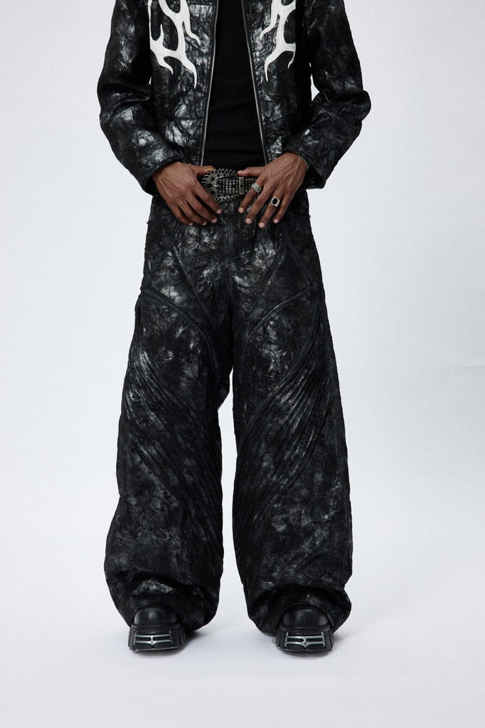 DND4DES Faux Leather Wrinkled Motorcycle Pants, premium urban and streetwear designers apparel on PROJECTISR.com, DND4DES