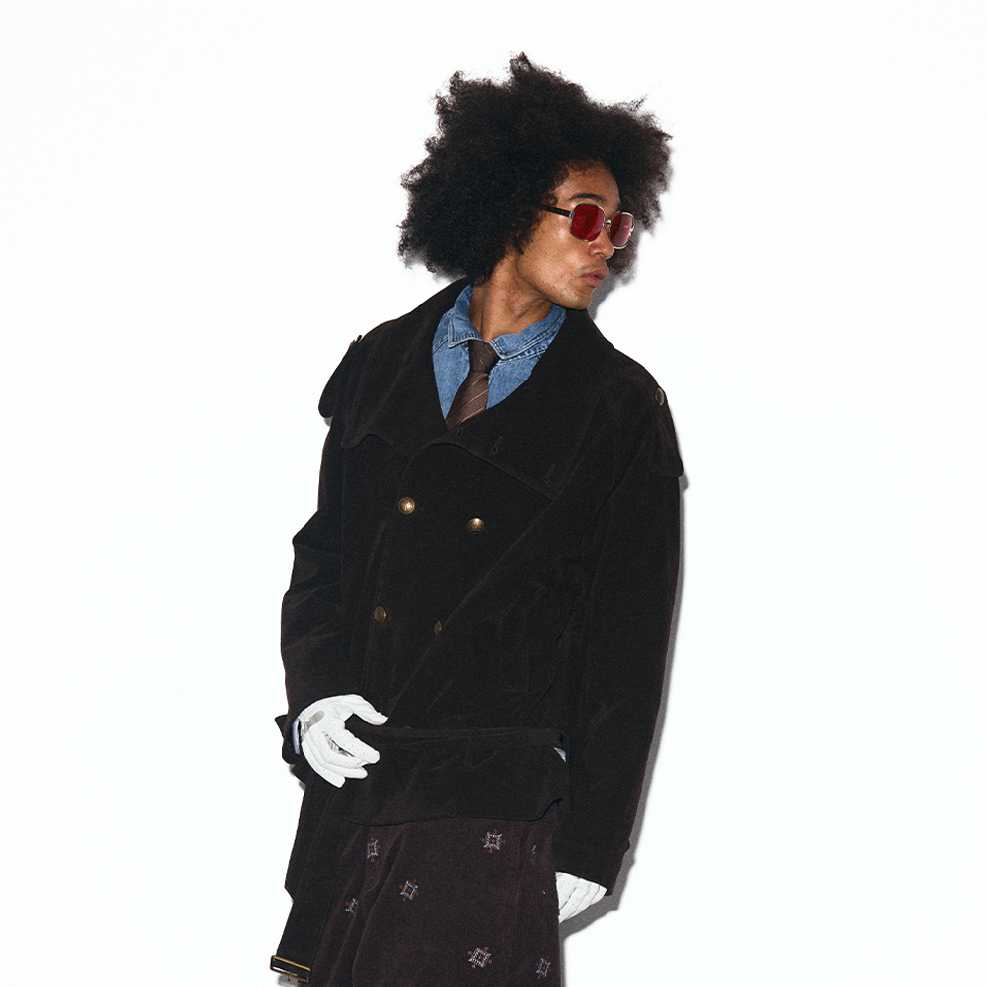 TRECLUB Velvet Double-Breasted Short Trench Jacket