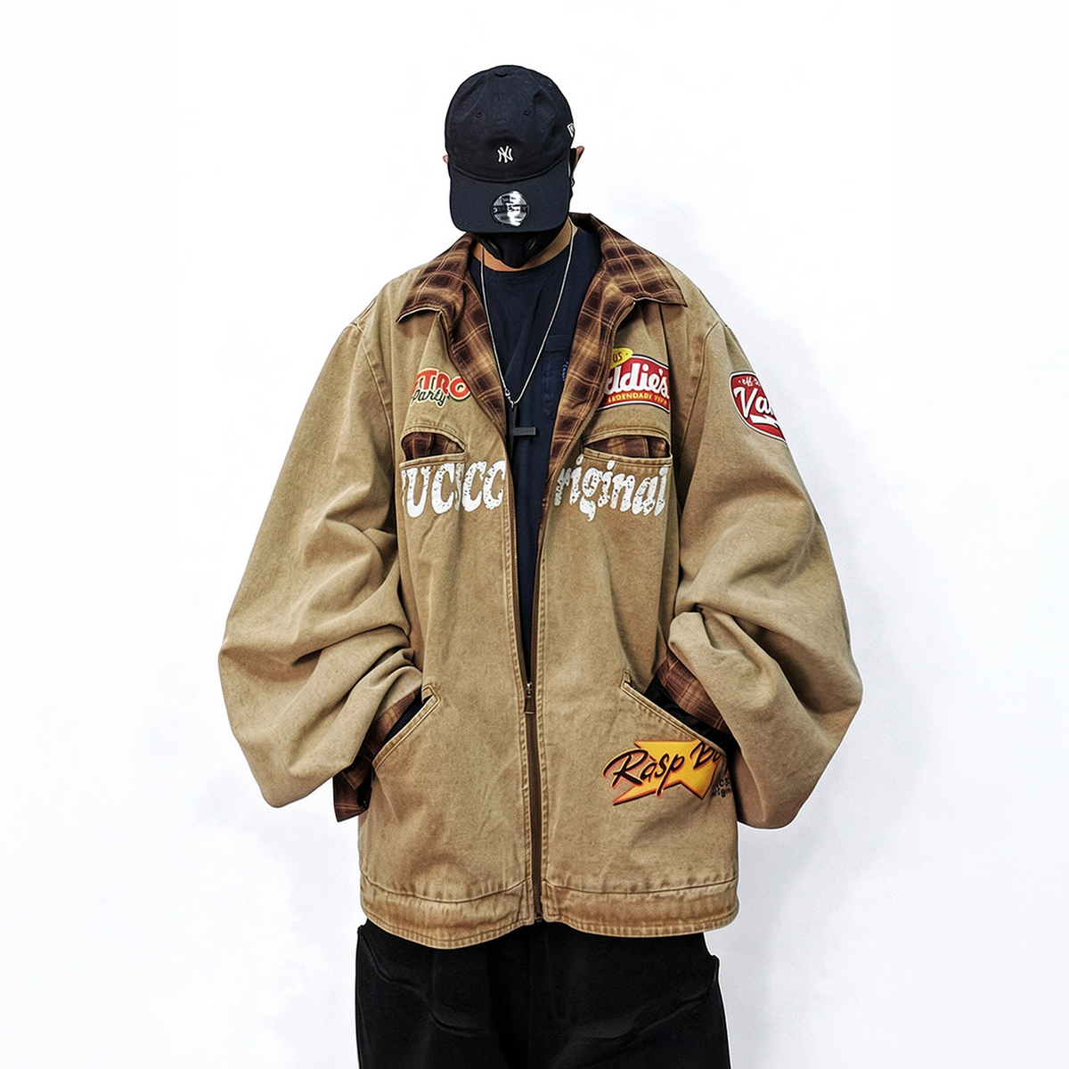 UUCSCC Retro Oversized Denim Varsity Jacket, premium urban and streetwear designers apparel on PROJECTISR.com, UUCSCC