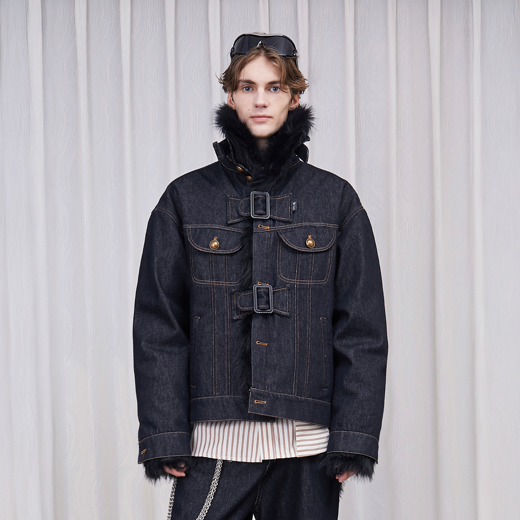 ASSEEN Detachable Faux Fur Linner Denim Jacket