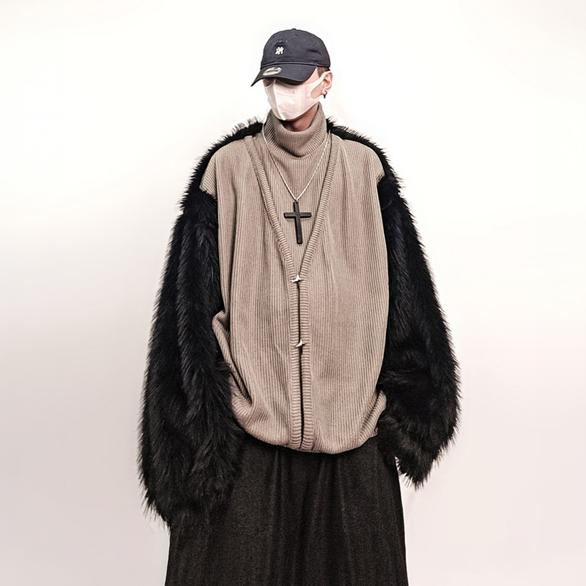 UUCSCC Faux Fur Spliced Turtleneck Sweater