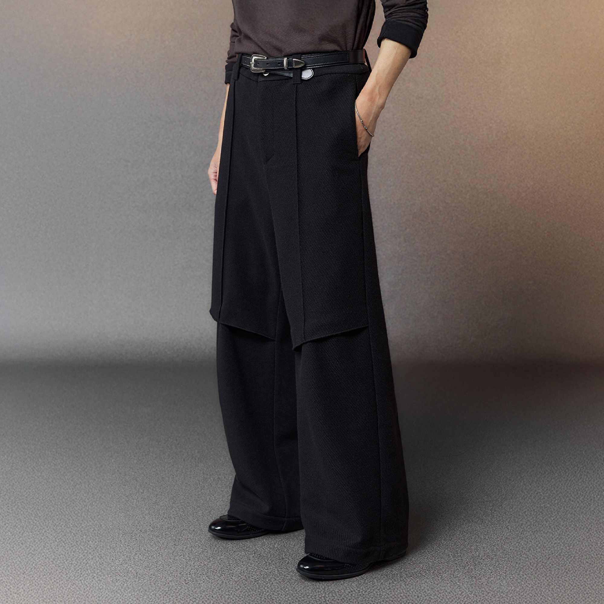 ALVNG AR ANTS Paneled Layered Wool-Blend Trousers