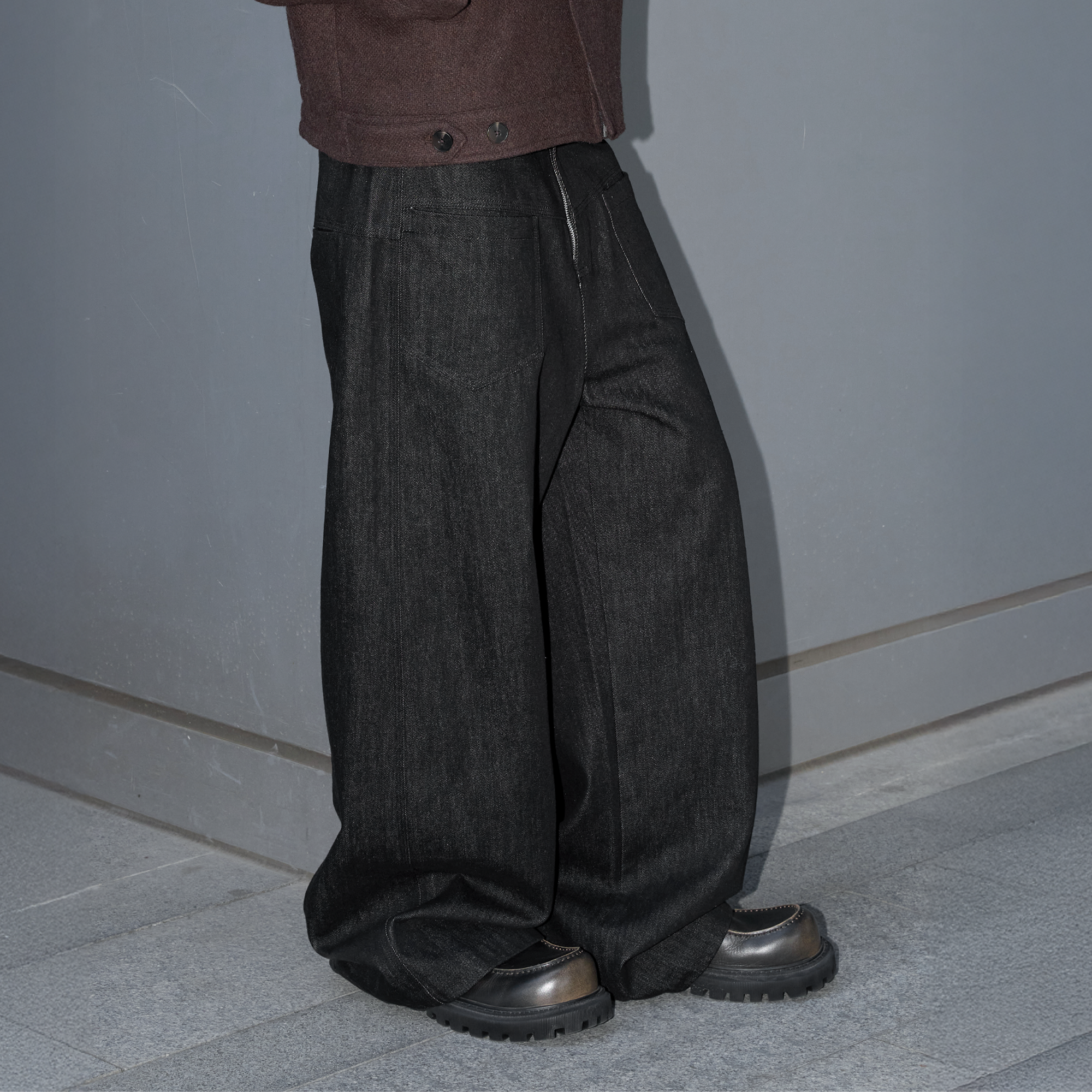 LABELROOM Washed Wide-Leg Raw Denim Pants, premium urban and streetwear designers apparel on PROJECTISR.com, LABELROOM