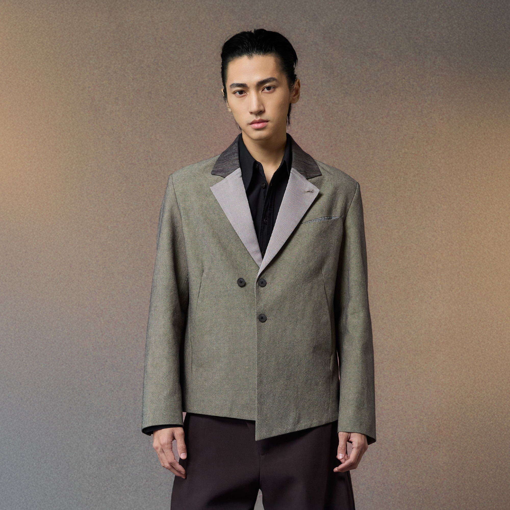 ALVNG AR ANTS Spliced Dual-Collar Linen-Blend Blazer, premium urban and streetwear designers apparel on PROJECTISR.com, ALVNG AR ANTS