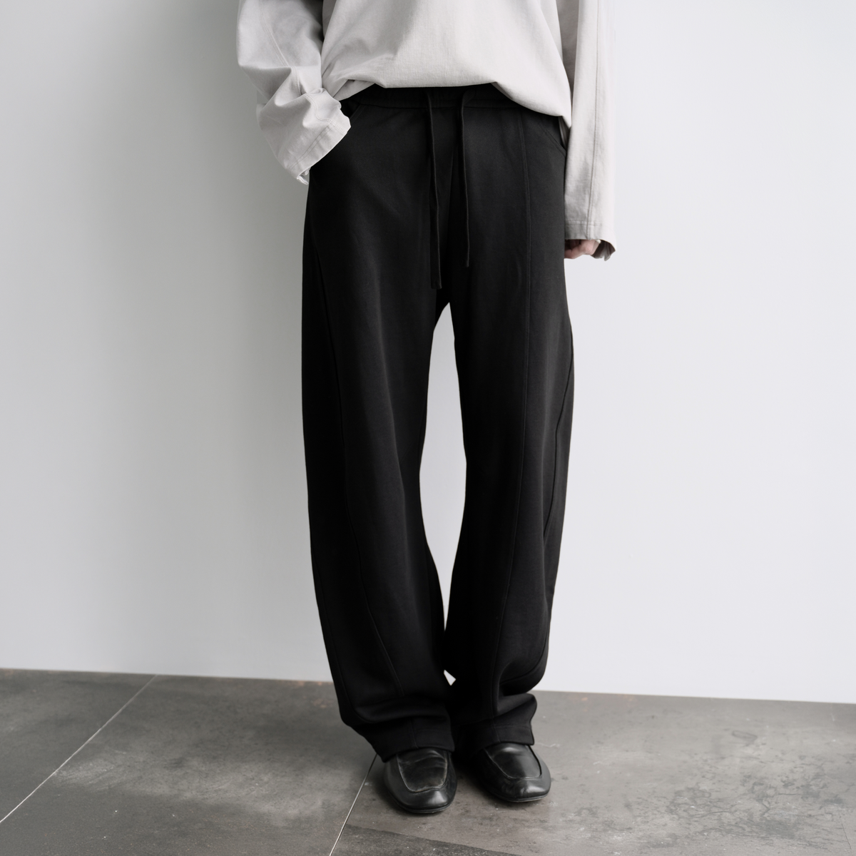 ORGANIC EMOTION Asymmetrical Spliced Drawstring Wide-Leg Pants