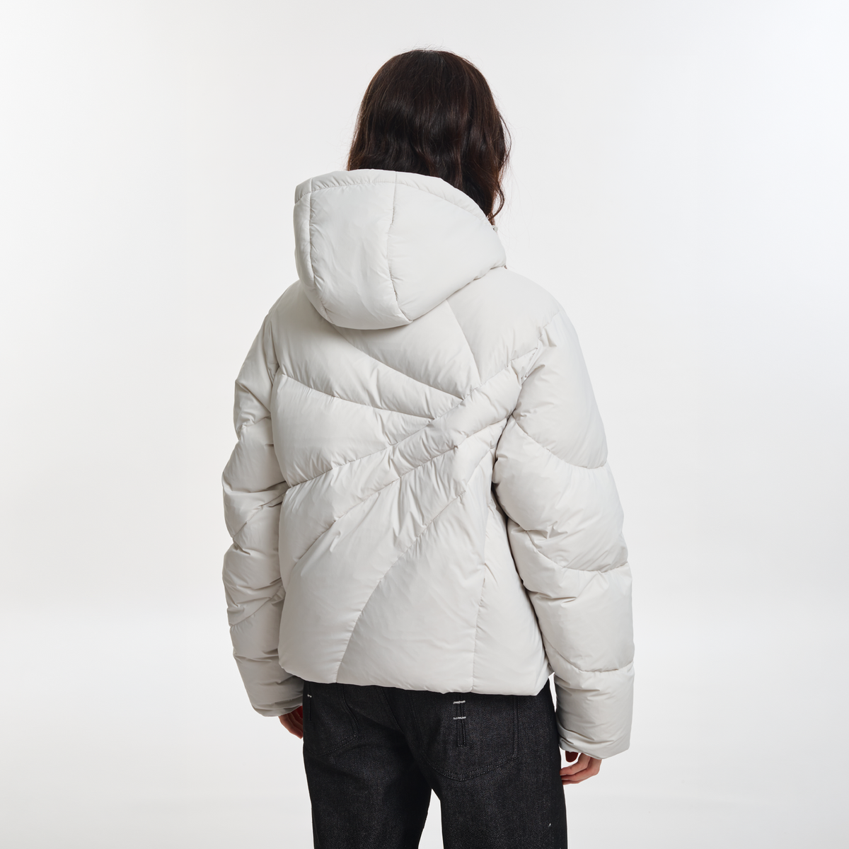 KREATE Asymmetrical Zip Quilted Hooded Down Jacket
