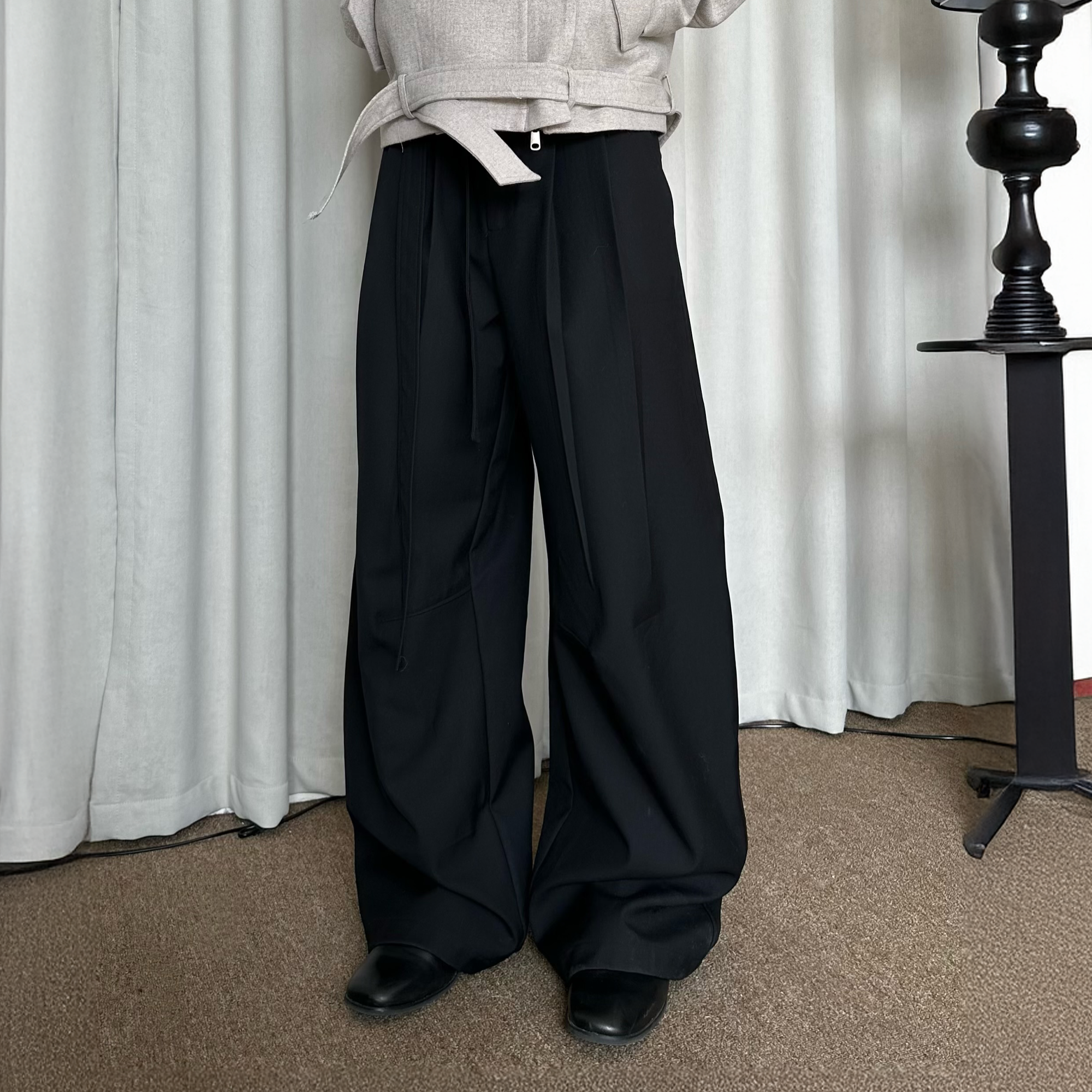 KREATE Belted Pleated Wide-Leg Trousers