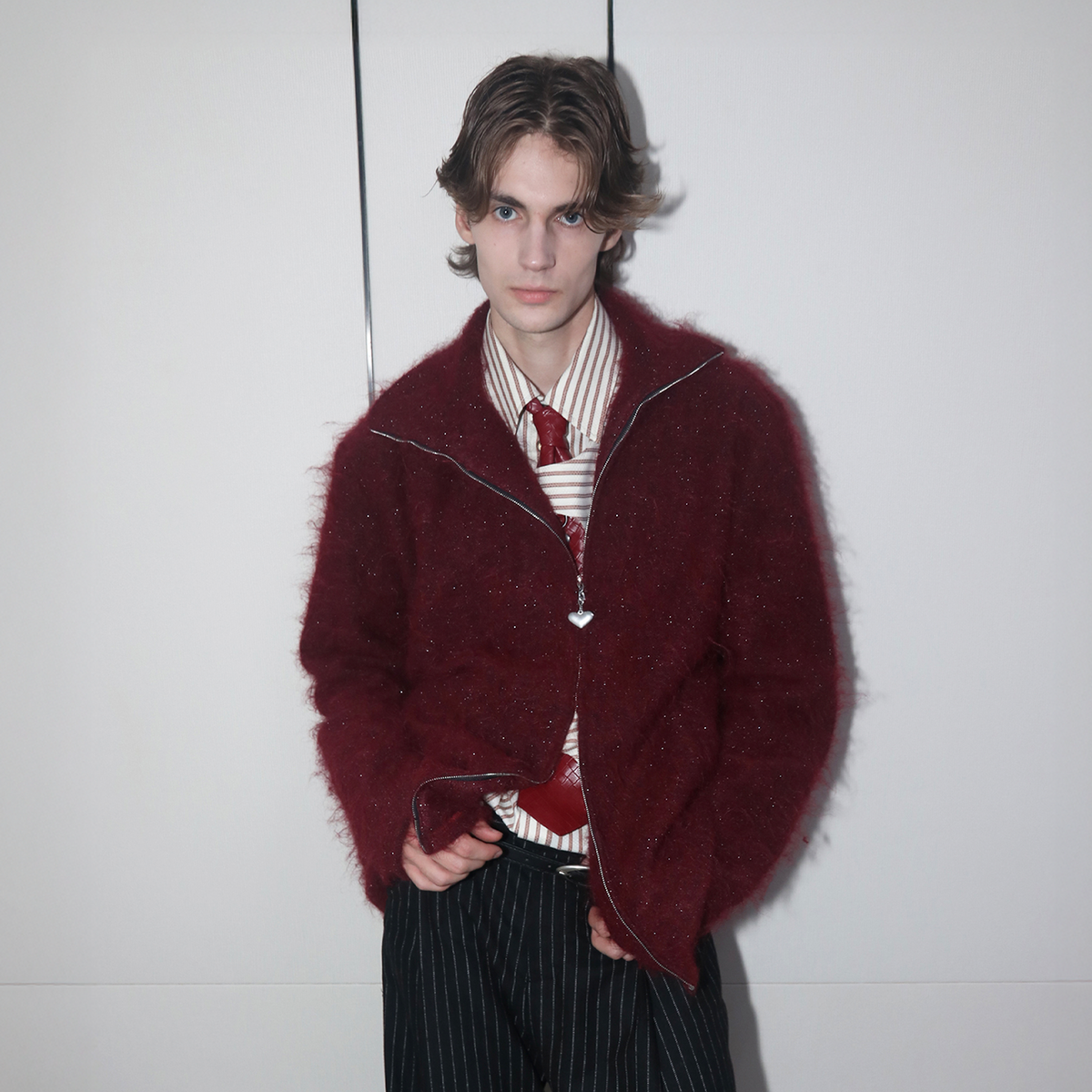 ASSEEN Asym-Zip Glitter Mohair Cardigan