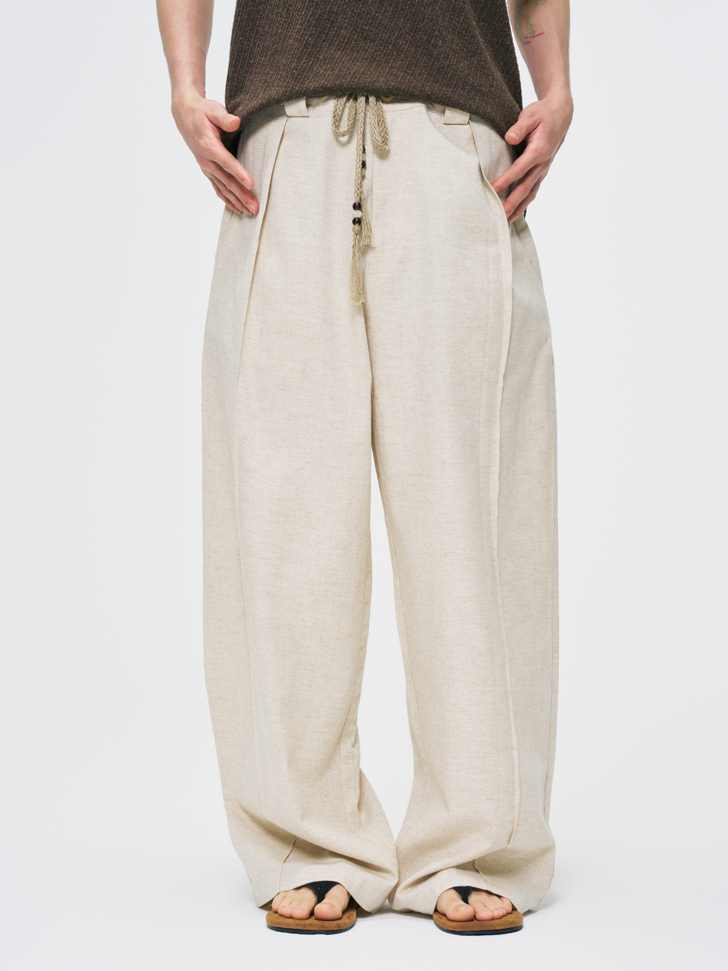 GONGHE REPUB Draped Linen Drawstring Pants