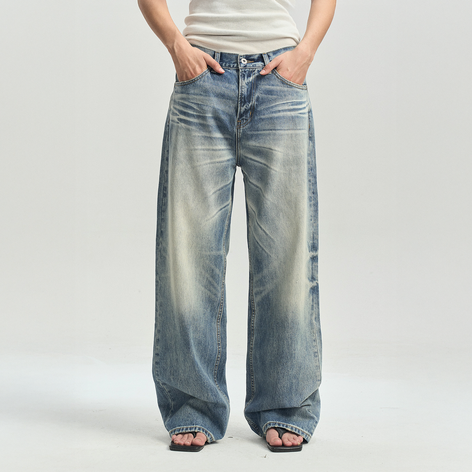 パンツ 10s FUGA - whisker straight denim LEONSENSE Whiskering Washed Straight-Leg Jeans